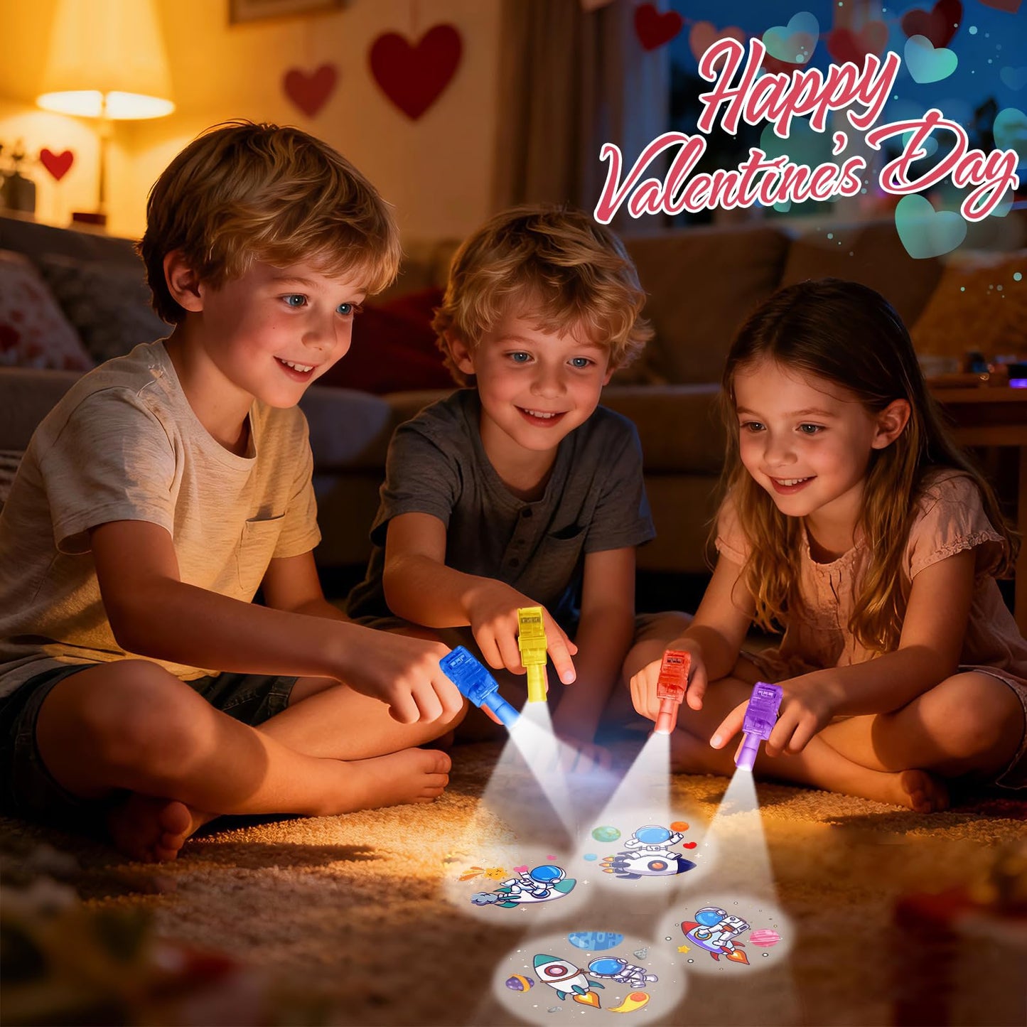 SpringFlower Valentines Day Gifts for Kids, 28 Pack Valentines Day Cards for Kids School with LED Finger Lights Toys, Valentines Day Gards for Classroom Exchange, Party Favors Prizes for Kids