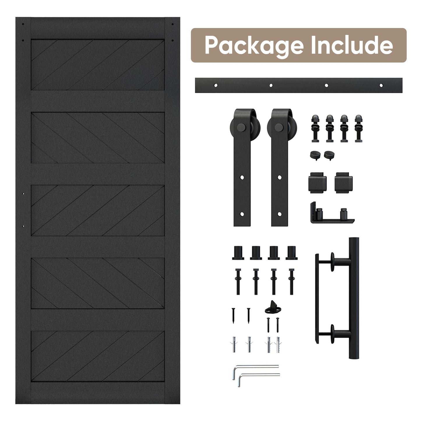 JUBEST 36" x 84" Barn Door, Slding Barn Door Kit Wave-Shape Barn Door Panel with Hardware Kit Include, Easy Installation, Solid Wood, MDF & PVC Covered, Black