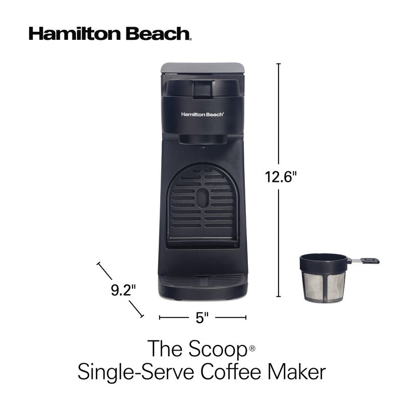 Hamilton Beach The Scoop Single Serve Coffee Maker & Fast Grounds Brewer for 8-14oz. Cups, Brews in Minutes, Black (47620), Next Gen