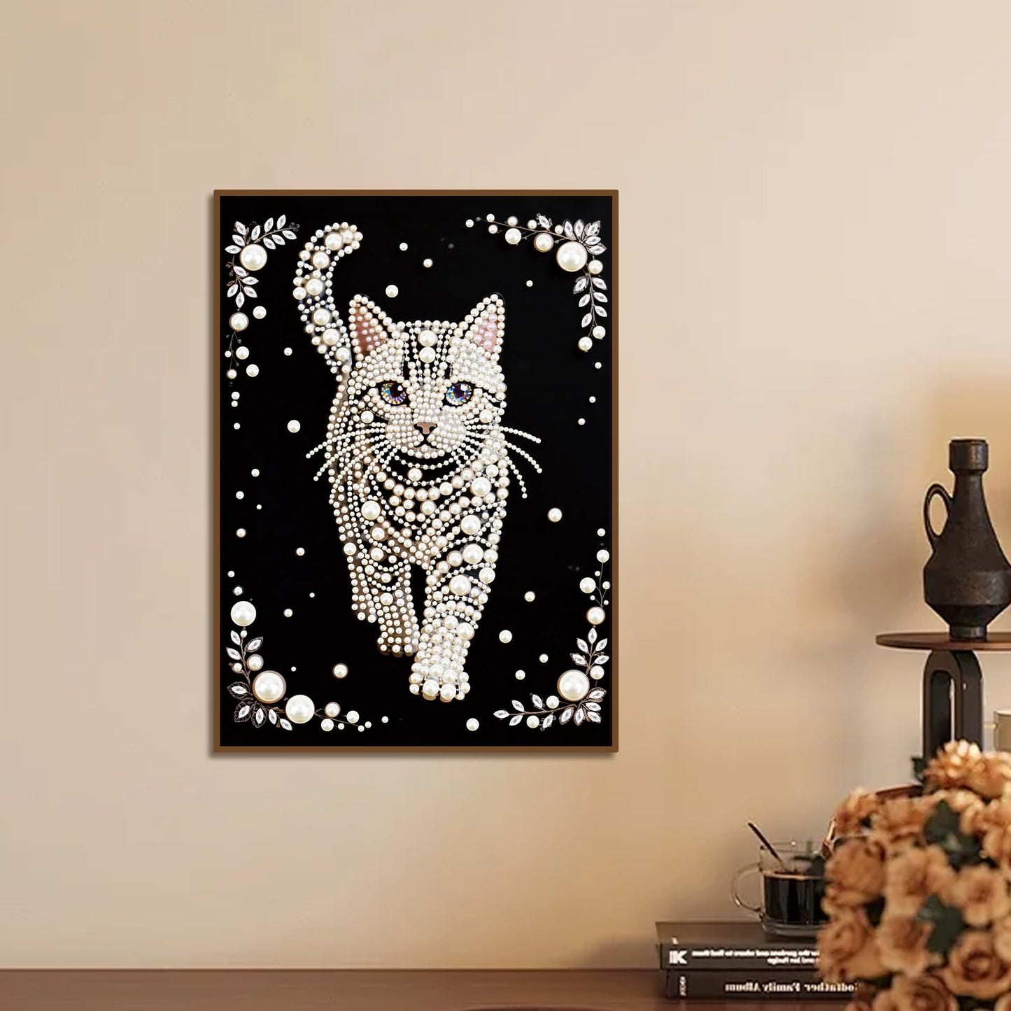 WSLWXSHM Pearl Diamond Painting Kits for Adults Cat, 5D Special Shape Diamond Art Kits for Beginners, Crystal Rhinestones Diamond Painting for Home Wall Decoration Gift 12×16inch/30×40cm, Animal