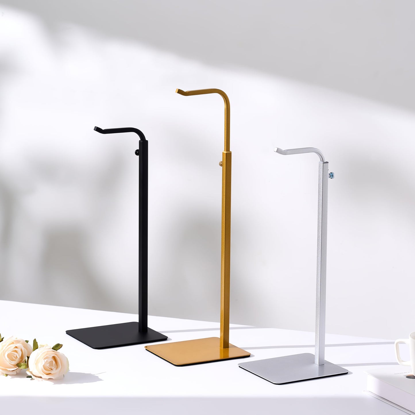 Josmimic 3 Pack Purse Holder Handbag Display Stand: Gold Hanger Rack for Bags, Purses, and Wreath, Adjustable Hook Stand for Tabletop, Closet, and Retail Use for Vendors