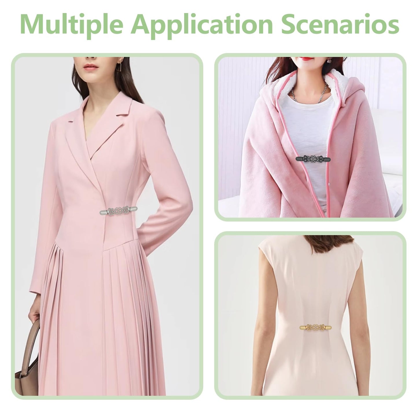 ROPAKED 3 Pcs Cinch Clips Vintage Sweater Clips Dress Clip Back Cinch Shawl Cardigan Collar Clip to Tighten Dress Pant Waist Tightener for Women