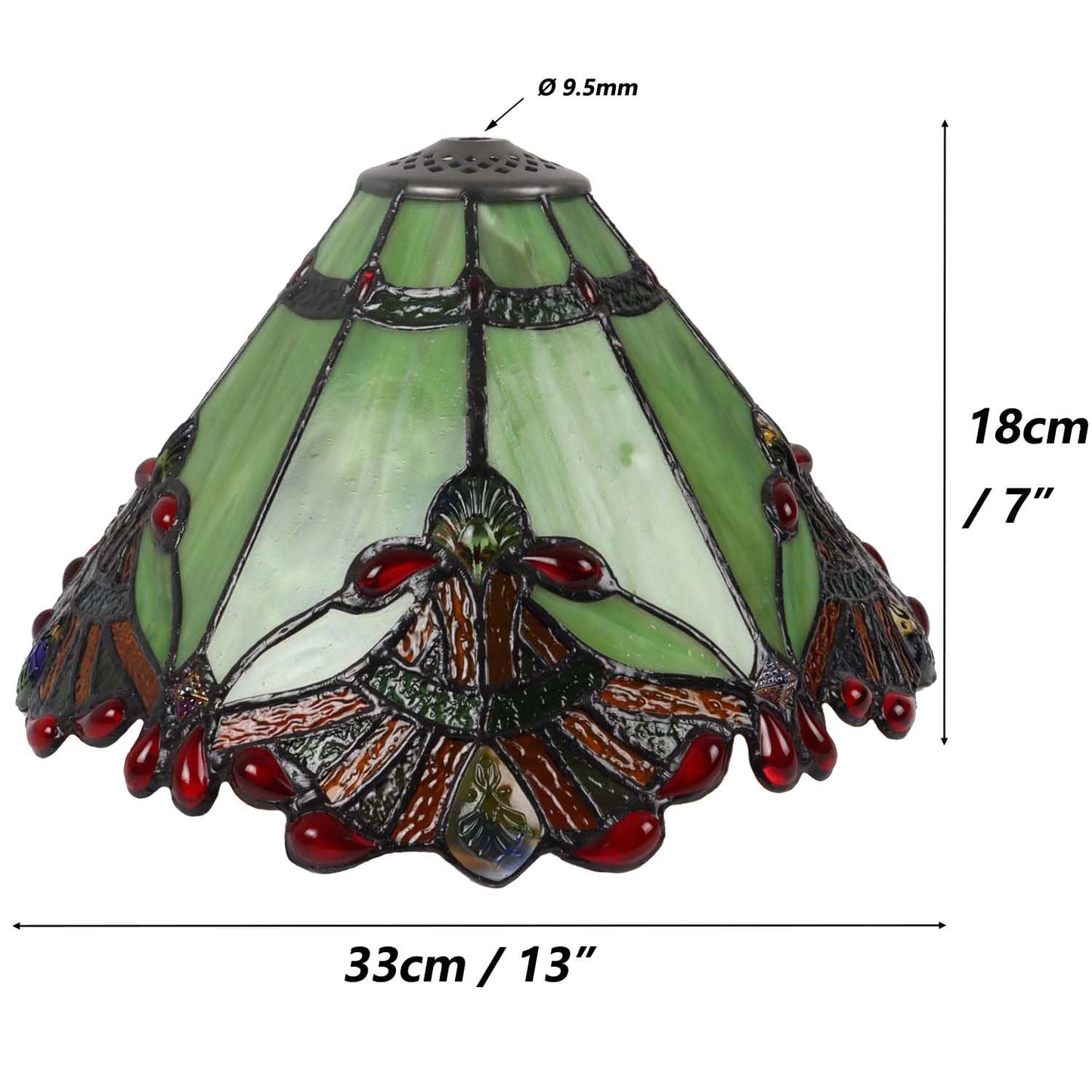 Bieye S10023 Tiffany Style Stained Glass Baroque Lampshade (13-inch Wide Green)