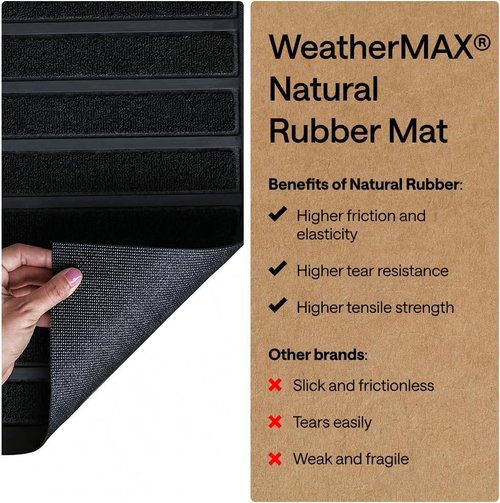 GORILLA GRIP Waterproof All-Season WeatherMAX Doormat - Natural Rubber, Stain & Fade Resistant, 23x35, Black Stripe