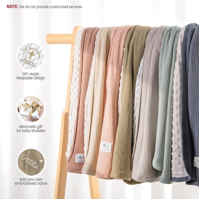 lulumoon Baby Blankets for Newborn Muslin: Thermal Minky Dotted Backing - Cotton Receiving Blanket for Baby Essential & Registry Gift 30"x40"(Ivory)
