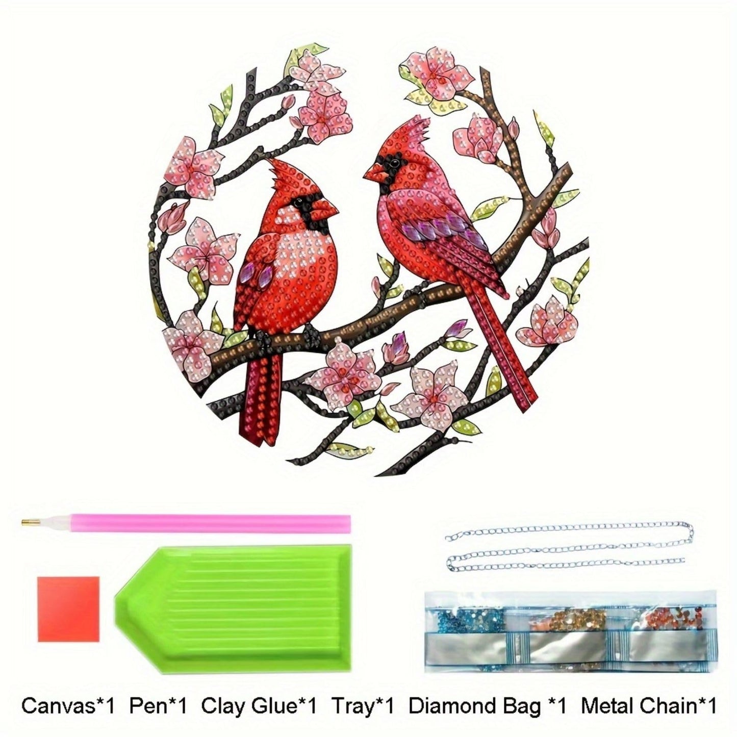 DIYDeligths DIY Hanging Pendant Ornament Diamond Art Painting for Adults Beginners with Accessories Single Sided Dot-Drill Pendant for Home Wall Window Garden Decor (Openwork Cardinal)