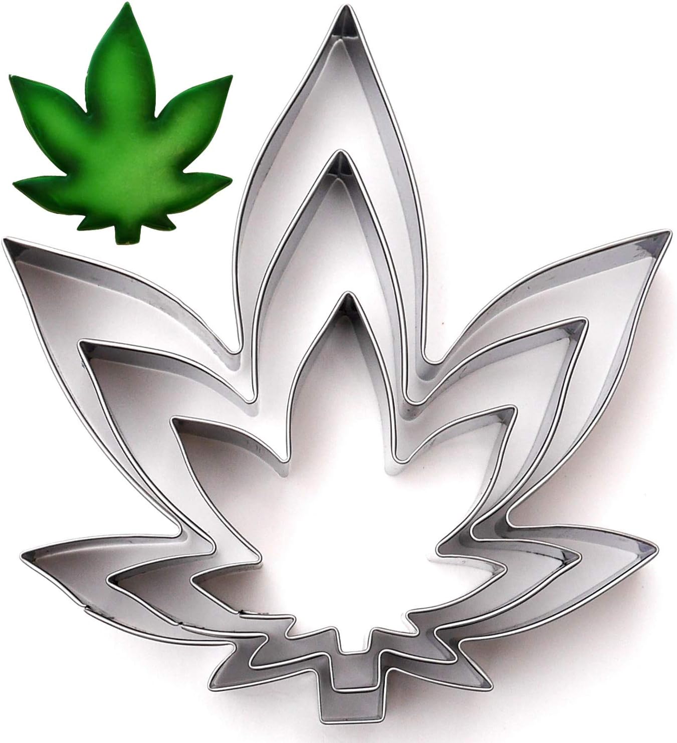 Hemp Marijuana Leaf Cookie Cutter Set - Sharp Stainless Steel Cooking Utensils, 3-Piece Bakery Supplies