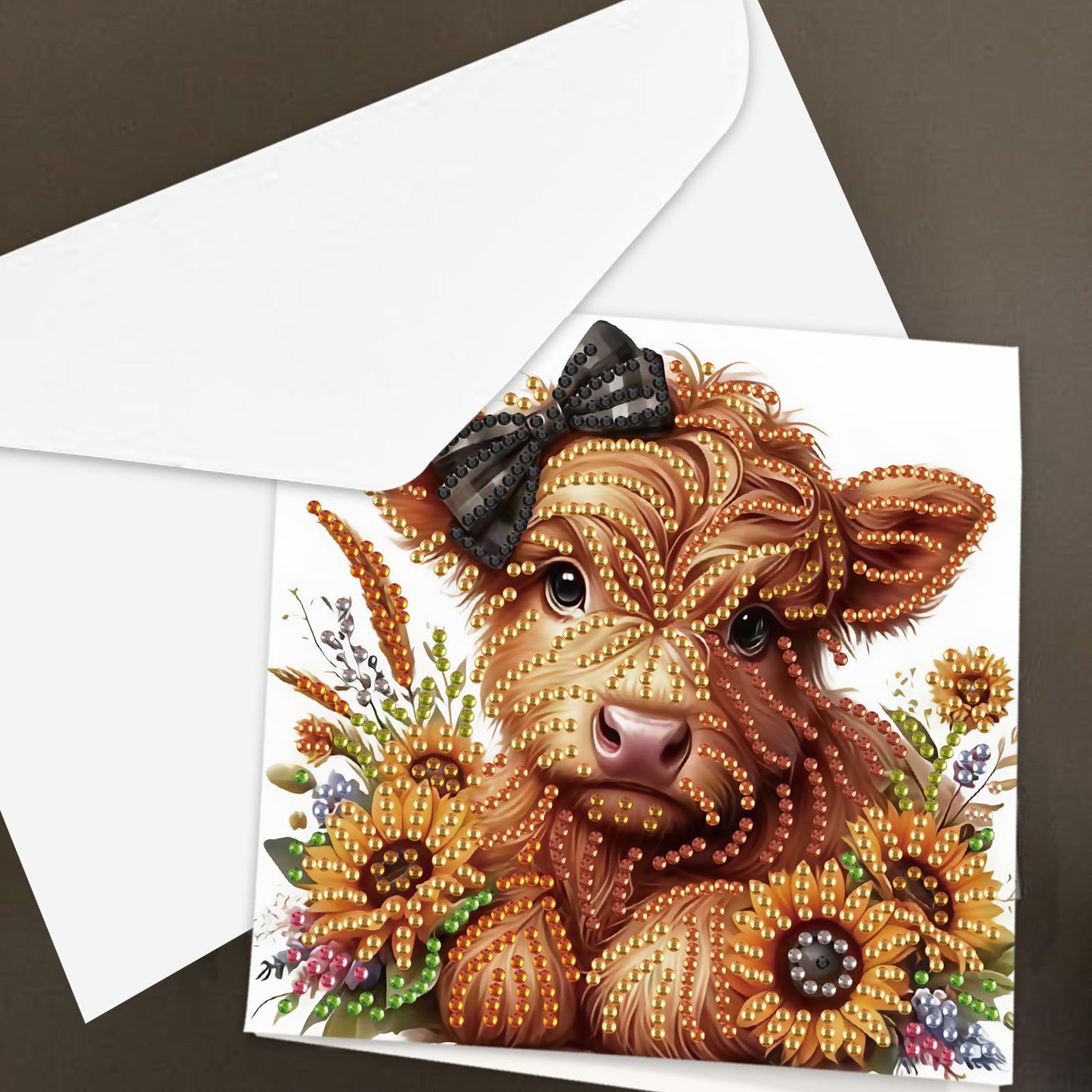 SHEGZHUC 6 Pack Diamond Painting Gift Card Diamond Art Kits for Adults Birthday Wedding Anniversary Greeting Get Well Congratulations Thank You Cards with Envelopes || Cows Sunflowers Animals