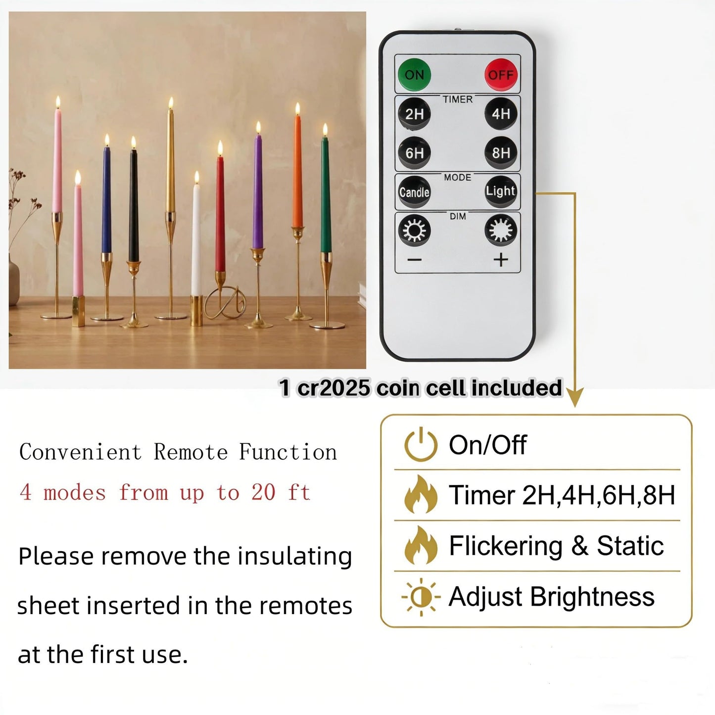 Ni-JASW Gold Flameless Taper Candles with Remote, Flickering LED Candlesticks Battery Operated Home Candle Decor Set of 12