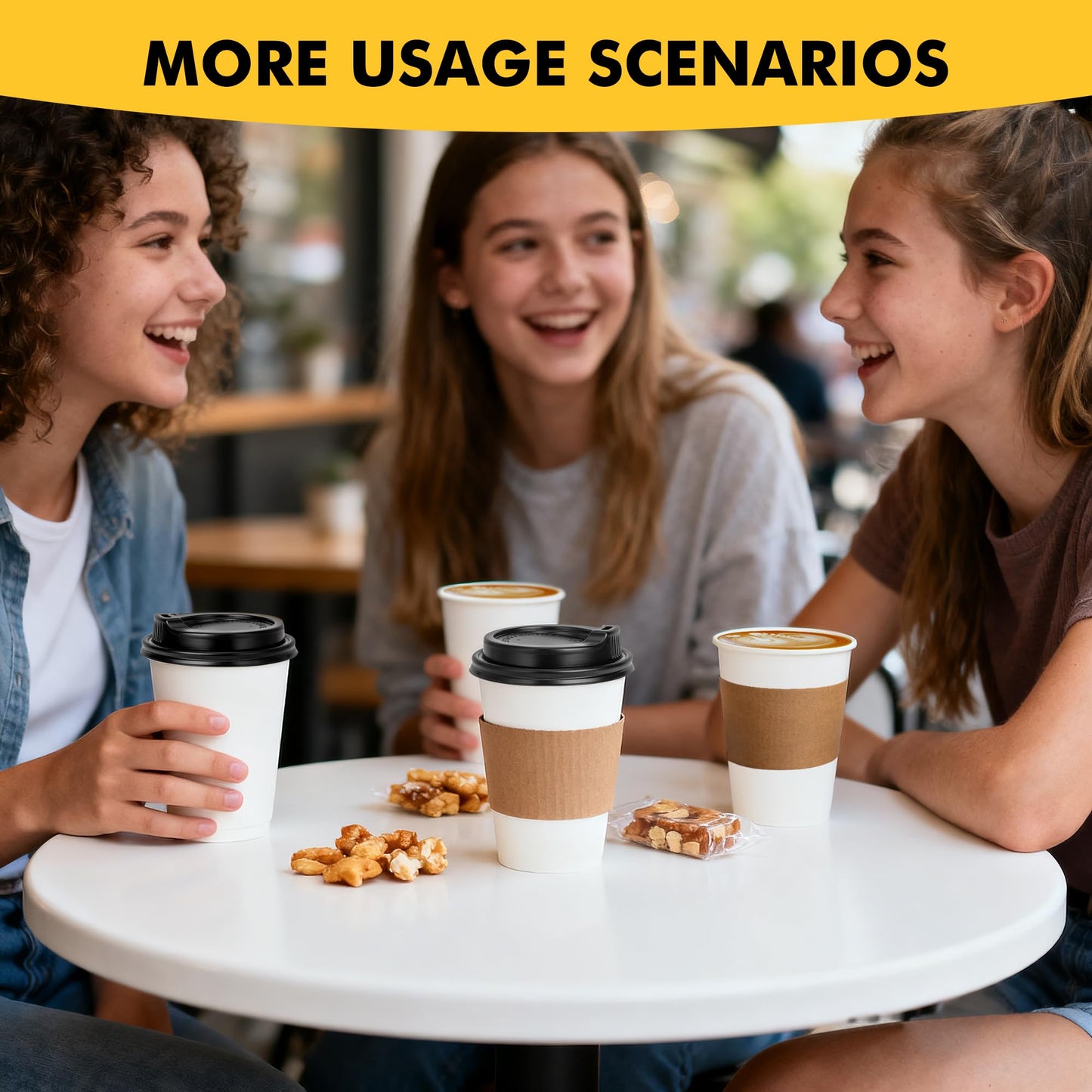 RACETOP 12 oz 50 pack Disposable Paper Coffee Cups with Lids and Sleeves