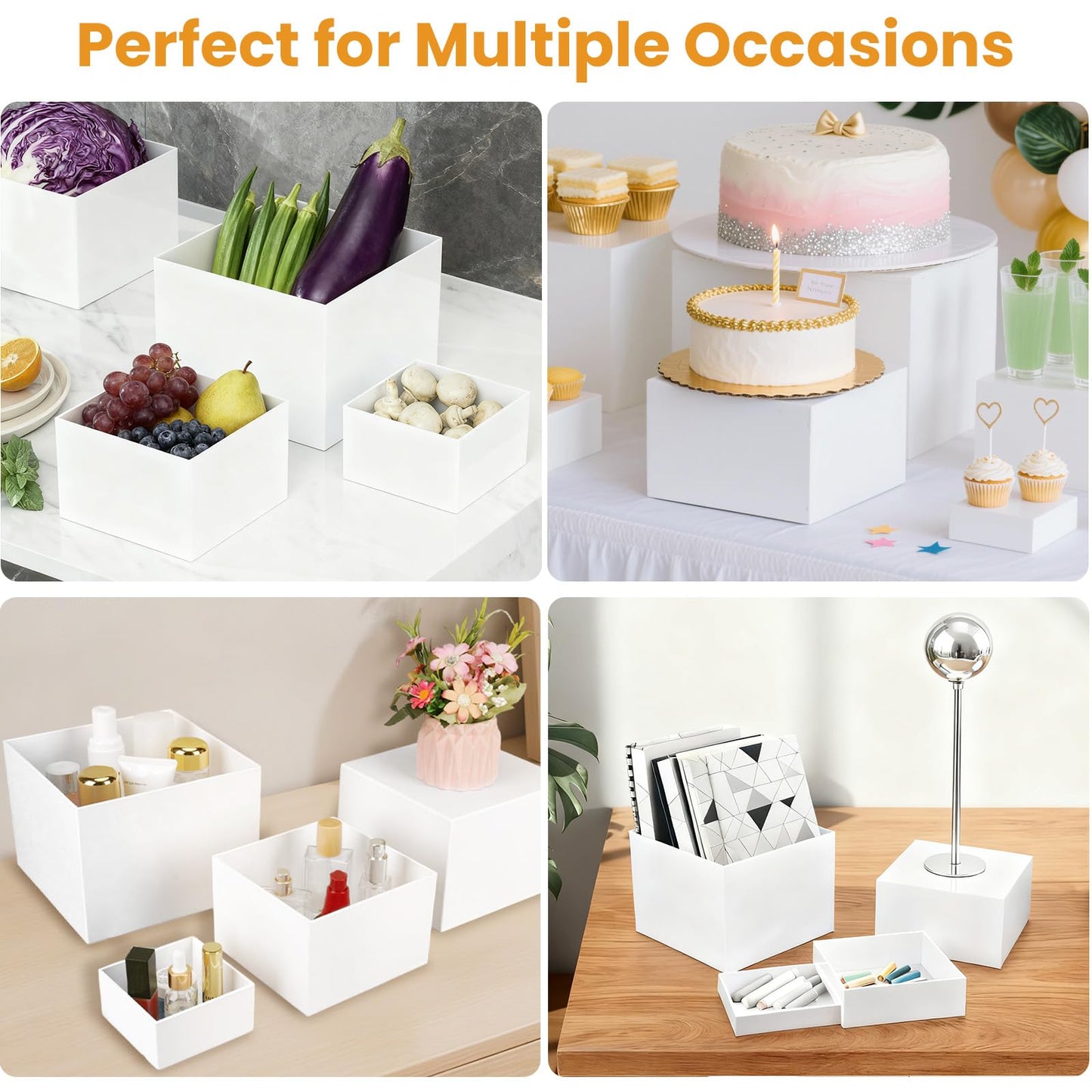 6PCS Buffet Risers,Large Food Risers for Buffet Table, Dessert Table Display Set,Food Stands for Display Party,Collectibles Jewelry Display Stand, Acrylic Cube Boxes big size(8"-7"-6"-5"-4"-3")