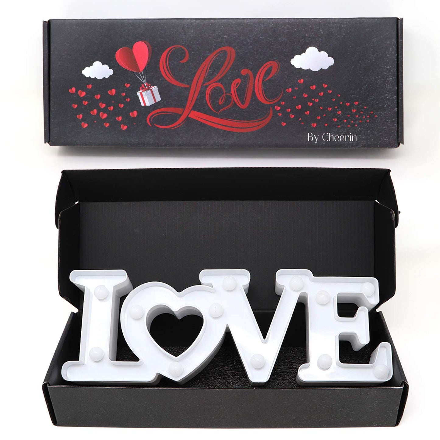 Love Sign with Lights - Valentines Day Decoration - Love Marquee Letters - Romantic Lighted Table Top Decor for Wedding & Home - White - CHEERIN