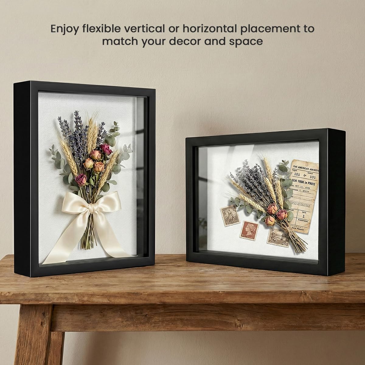 11x14 Shadow Box Frame | Soft Linen Back & Push Pins Included, Polystyrene Glass Memory Display Case for Flowers, Tickets & Cherished 3D Items, Black