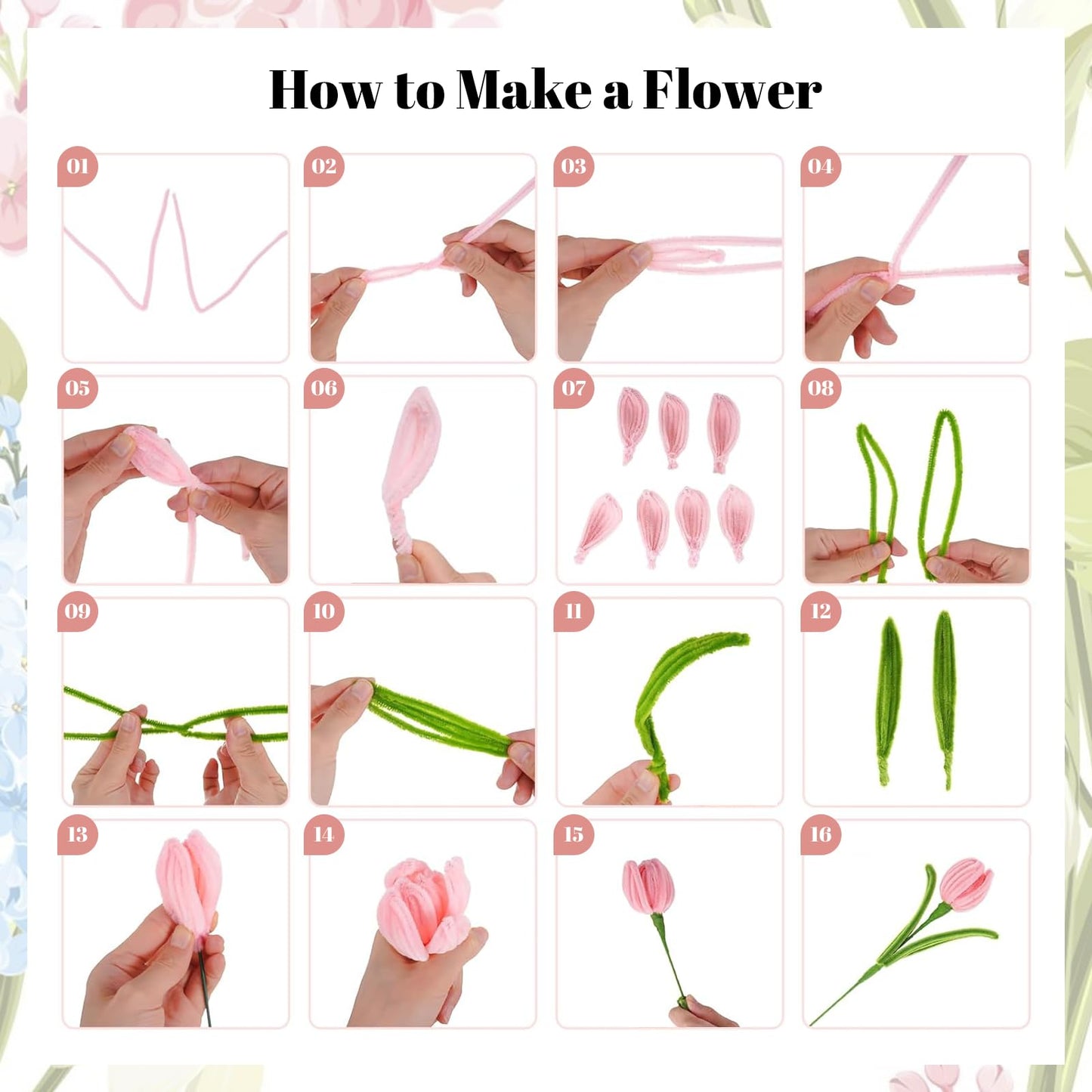 500PCS Pipe Cleaner Flower Kit,Bulk Pipe Cleaners Craft,Chenille Stems with Wrapping Paper for Mother's Day Graduation Birthday Wedding