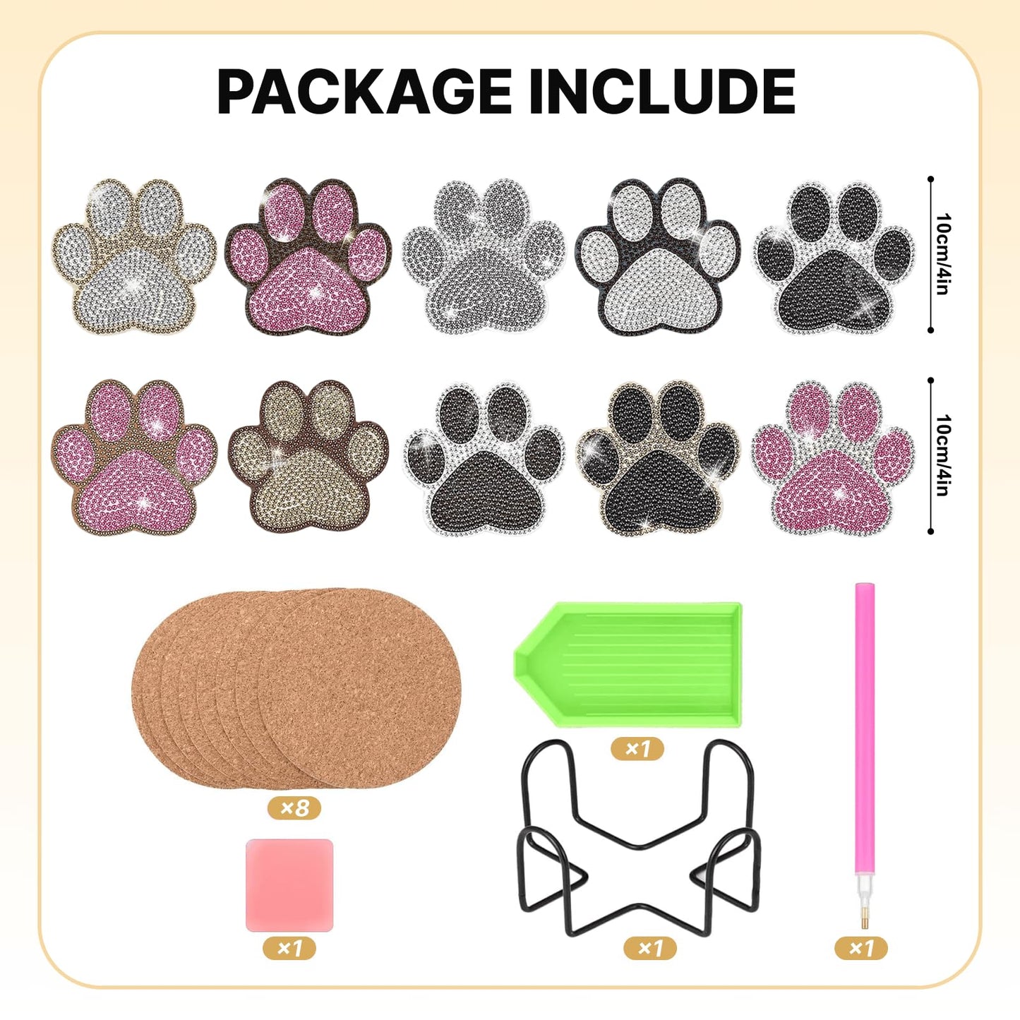 Lecqizu Diamond Art Coaster Set with Holder, DIY Sparkling Resin Painting, Gift for Family (Dog)
