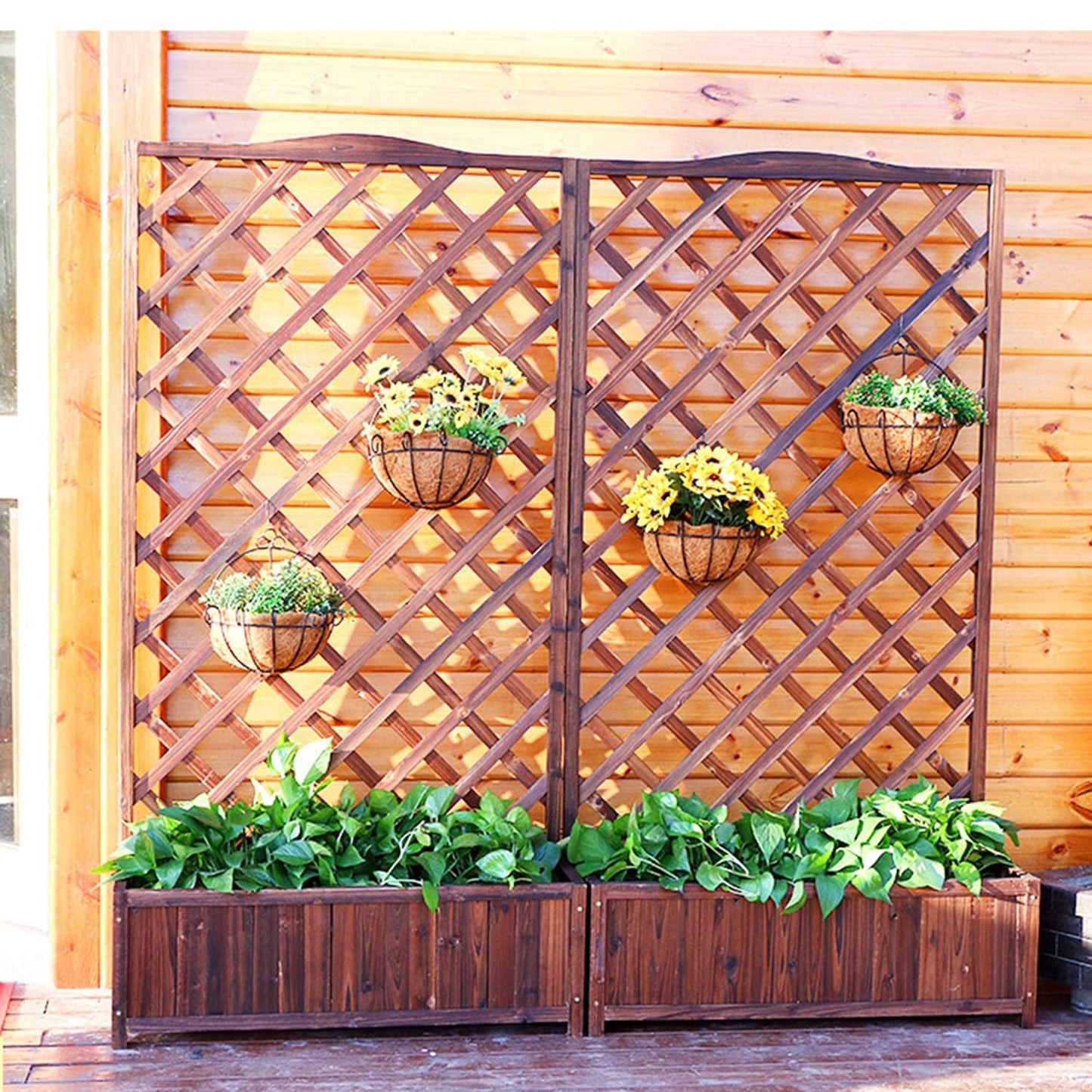 Bubinblau Outdoor Raised Bed with Trellis, Large Wooden Planter Box, Garden Vertical Planter Raised Bed for Plant Flower Climbing Pot Hanging,90x180cm