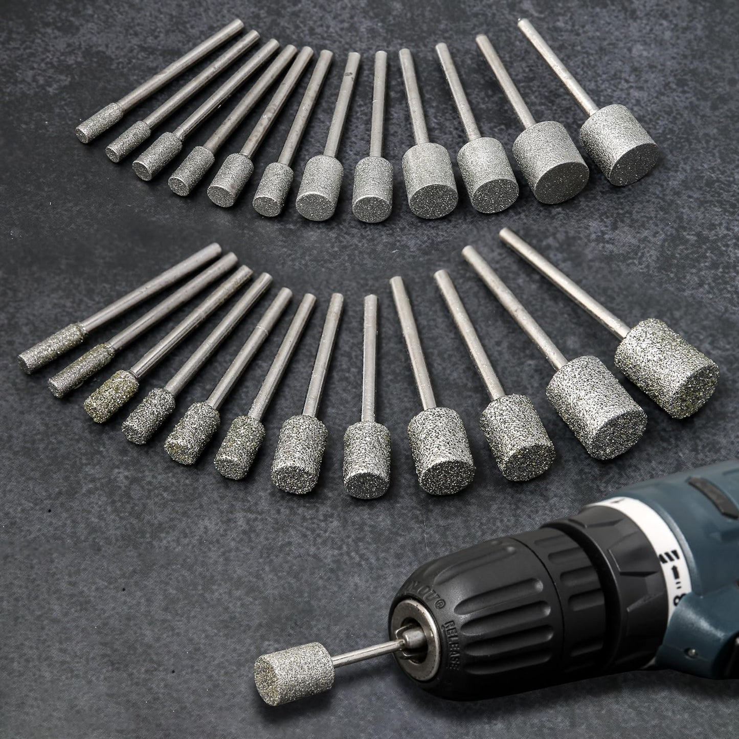 Stone Carving Set Diamond Burr Bits Compatible with Dremel, 46Grit 150Grit 24PCS Polishing Kits Rotary Tools Accessories with 1/8'' Shank for Engraving, Grinding, Stone, Rocks, Jewelry, Ceramics