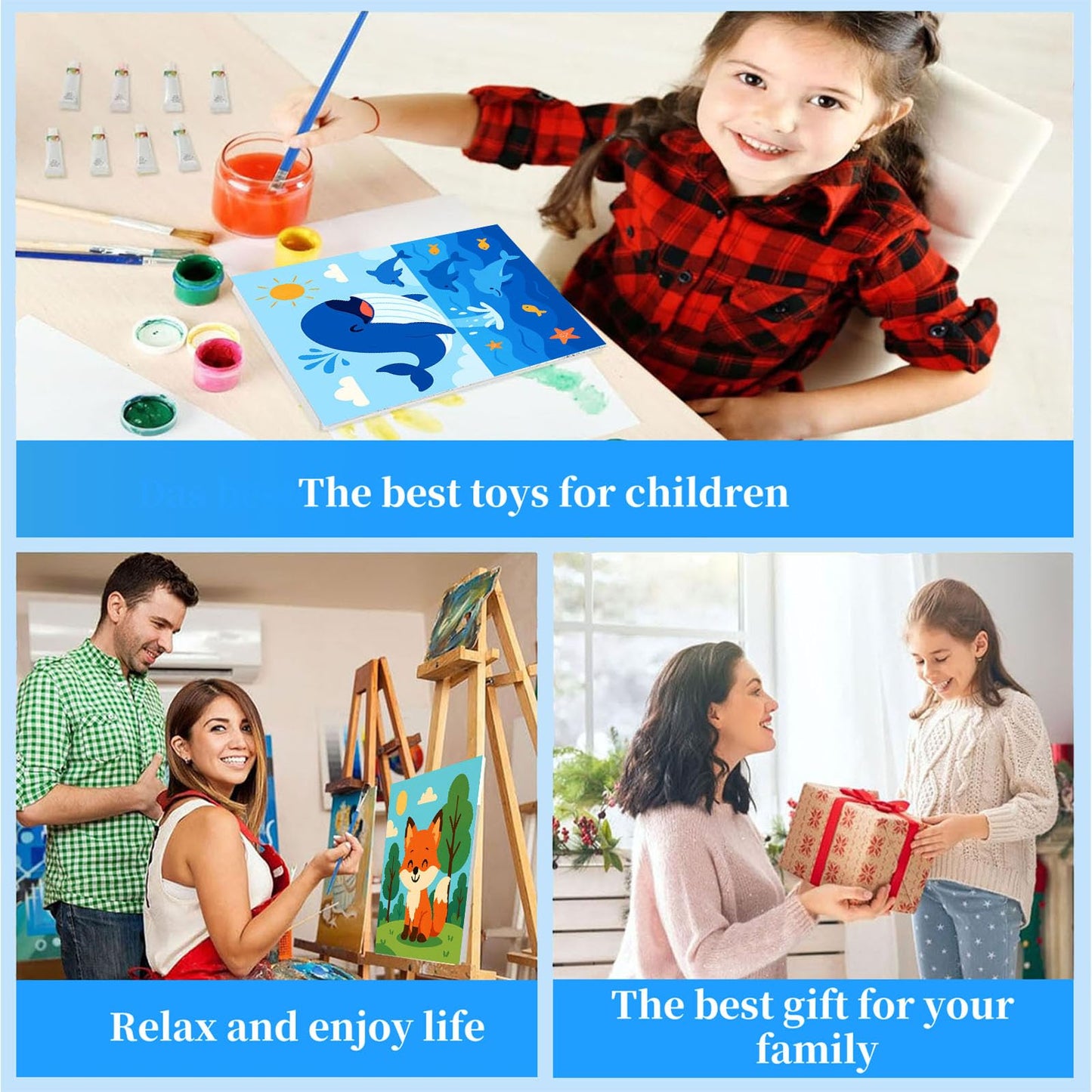 Arttoplus 4 Pack Paint by Numbers Kit for Kids with Frame,Cute Animals Kids Paint by Numbers Ages 4-6-8 with Wooden Easel,Easy DIY Acrylic Oil Painting by Number for Gift Home Wall Decor(8x8 inch)