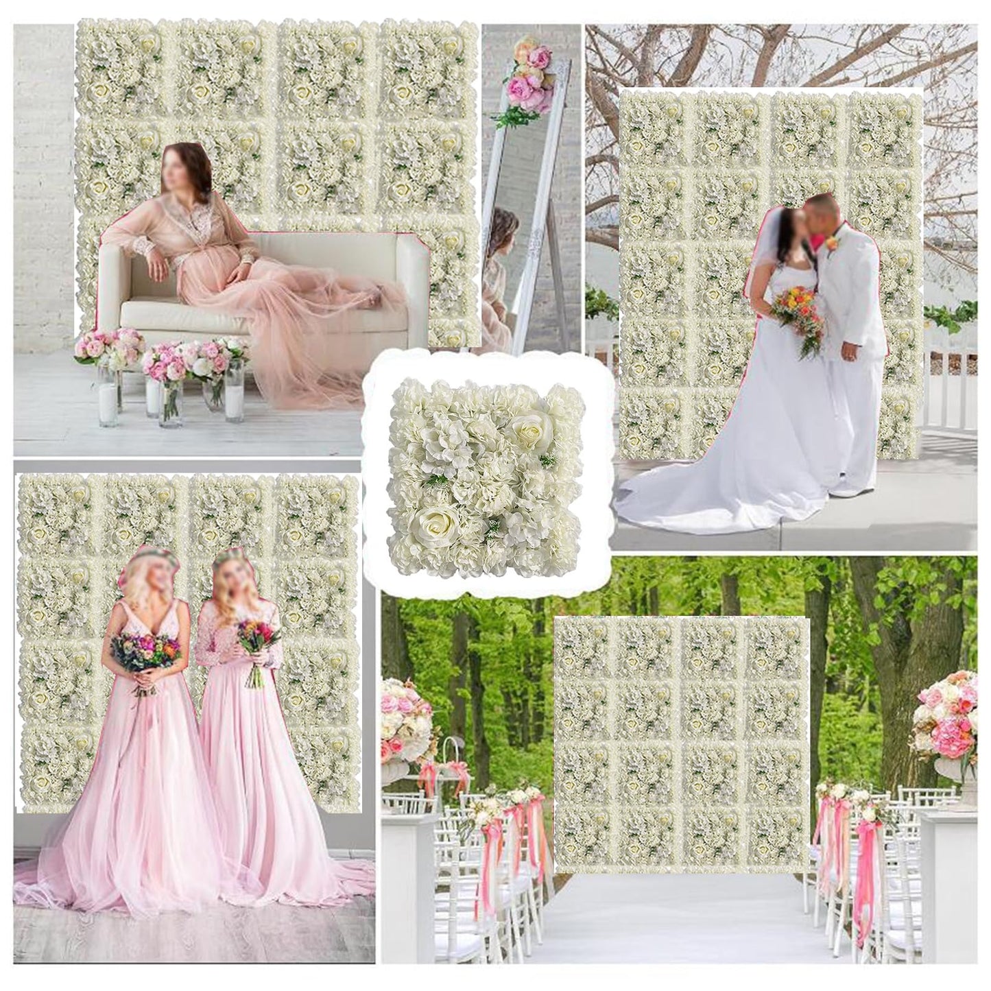JIIPOREGJ Flower Wall Panel,Artificial Flower Wall Panels Silk Rose Panels for Wedding Party Wall Backdrop Decoration,White,12pcs