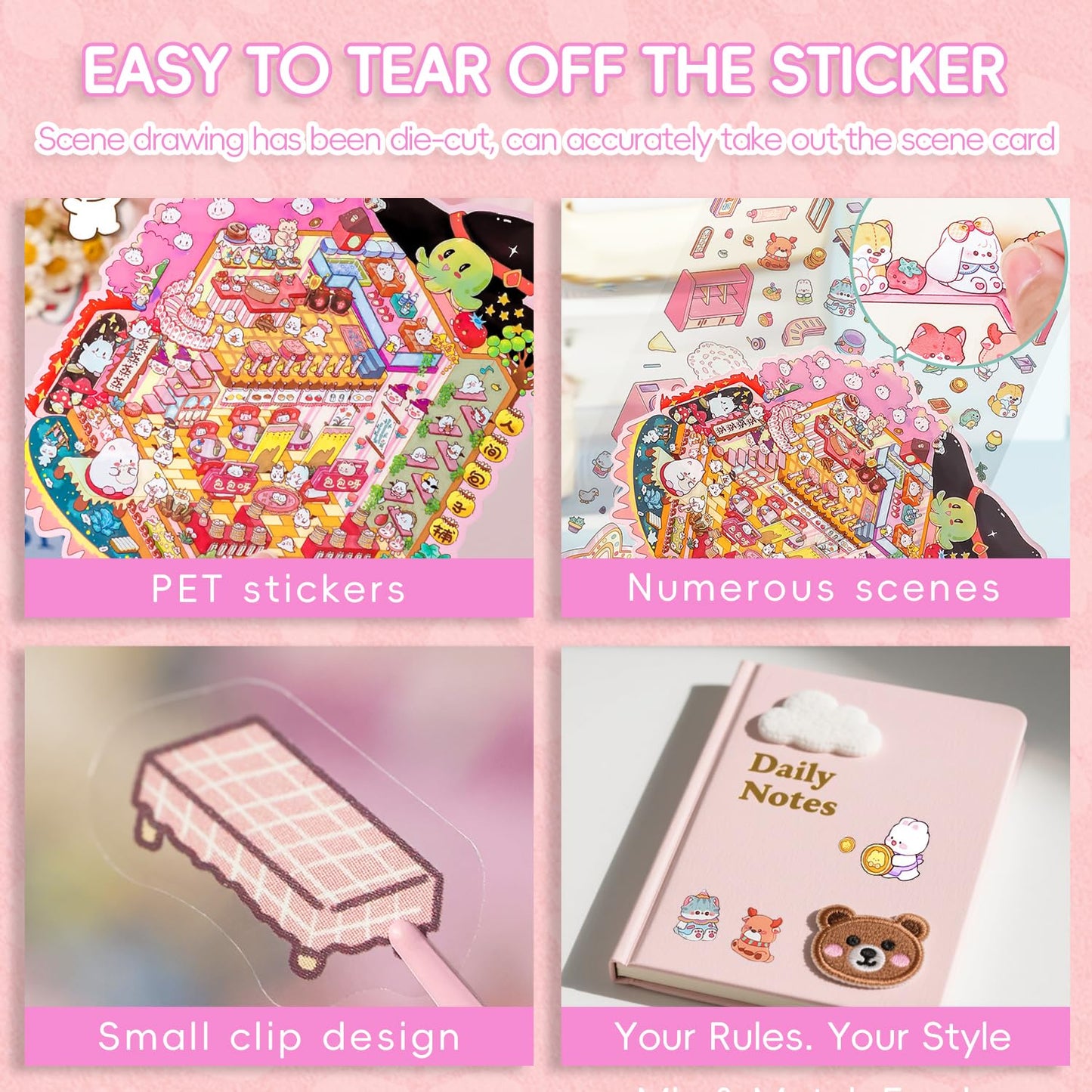 WEINSYT 3D Sticker Scene Therapy Book – DIY Miniature Craft Kit with Repositionable 3D Stickers, Stress Relief Gift for Teens & Adults