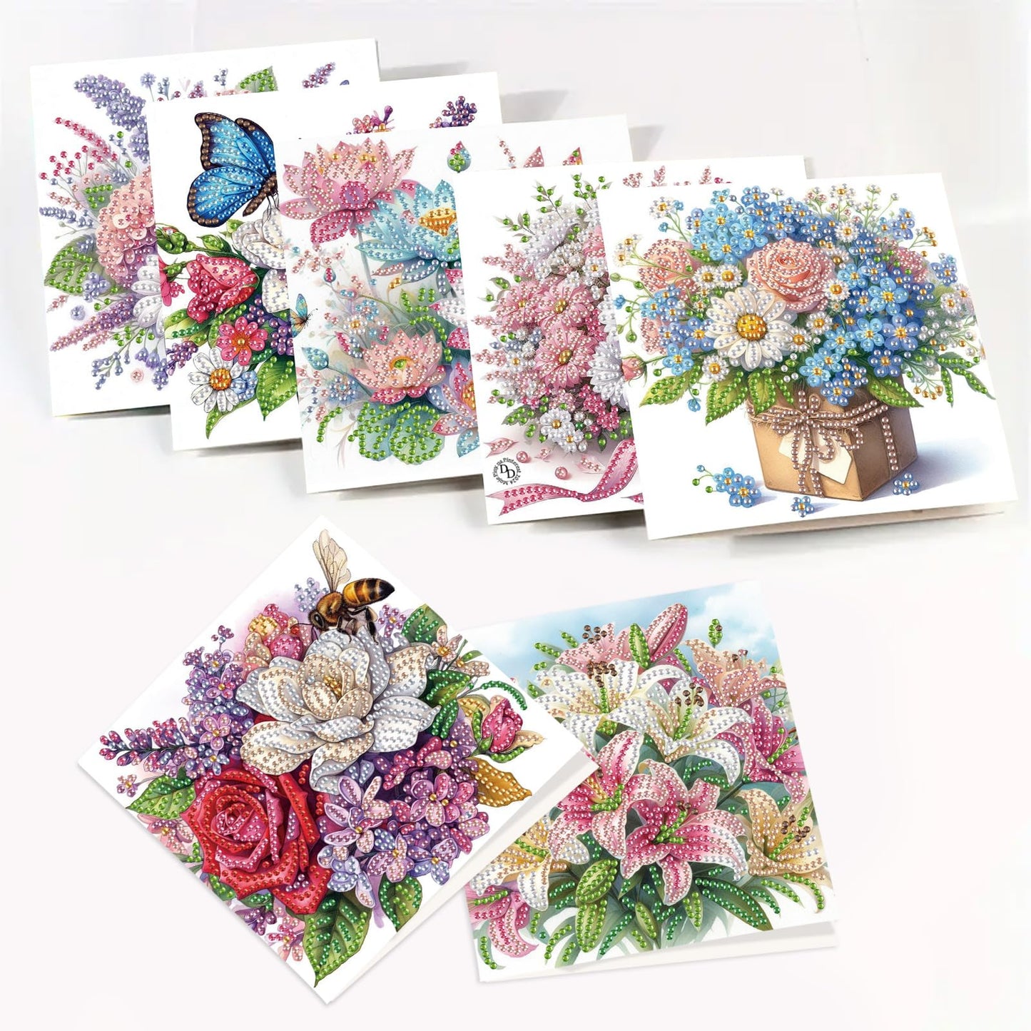 8 Packs Diamond Art Painting Greeting Card Kit Diamond Art Greeting Cards Special Shaped Diamond Painting Greeting Card Arts Crafts for Christmas Birthday Thanksgiving Day Holiday (Flowers 30x15cm)