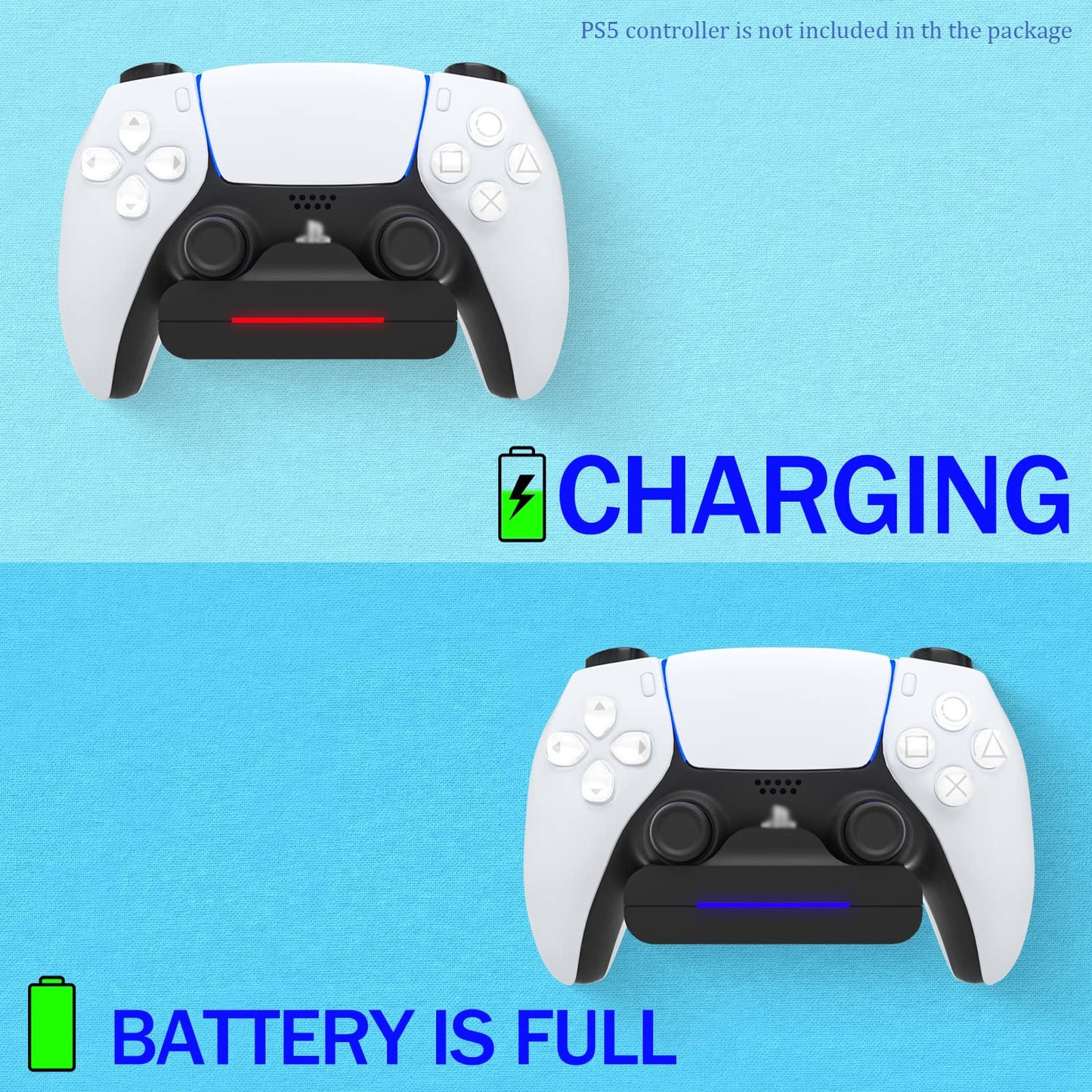 PS5 Controller Wall Mount Charger Dock,Charging Station Holder fits for Midnight Black PS5 Pro Wireless Controller with LED Indicators Fast Charging Speed Cable, 2 Pack