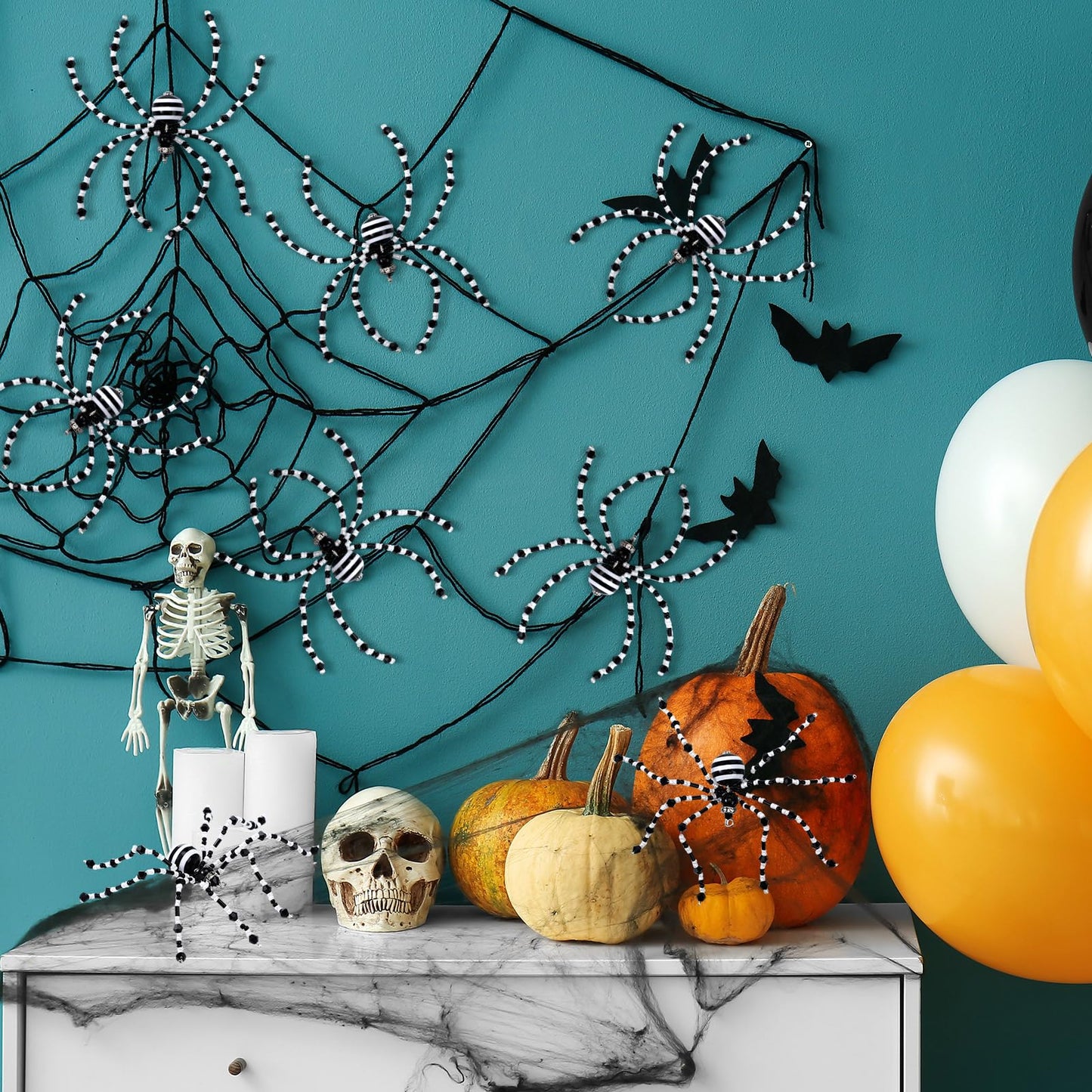 Reallnaive 8 Pcs Black and White Halloween Spider Ornament Beaded Hanging Ornaments Decorations for Halloween Decor Gift