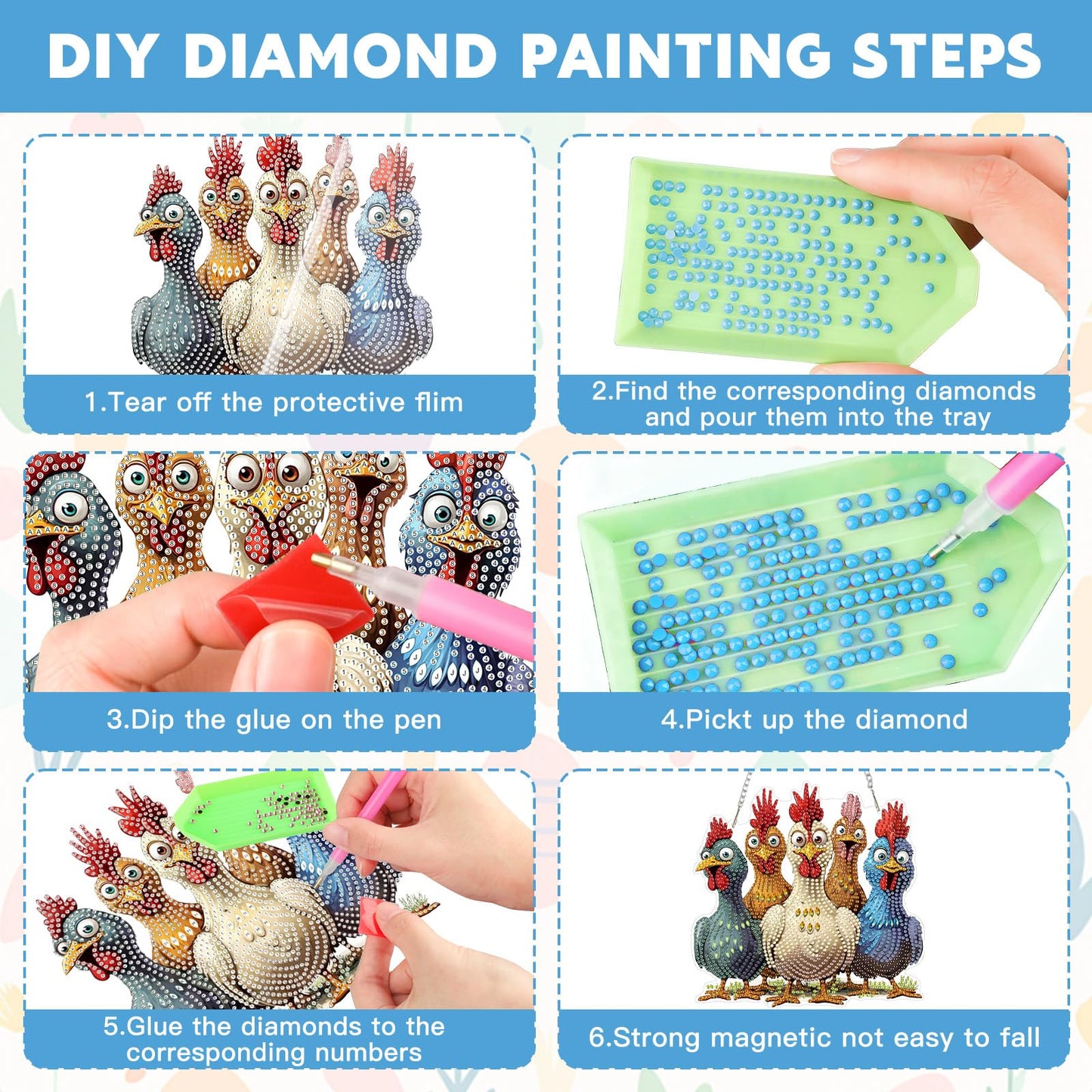 NAIMOER Chickens Diamond Art Hanging Kits for Adults, 5D Special Shaped Rhinestone, DIY Acrylic Spring Diamond Art Painting Window Pendants Home Garden Wall Hanging Ornament Kits, Double Sided
