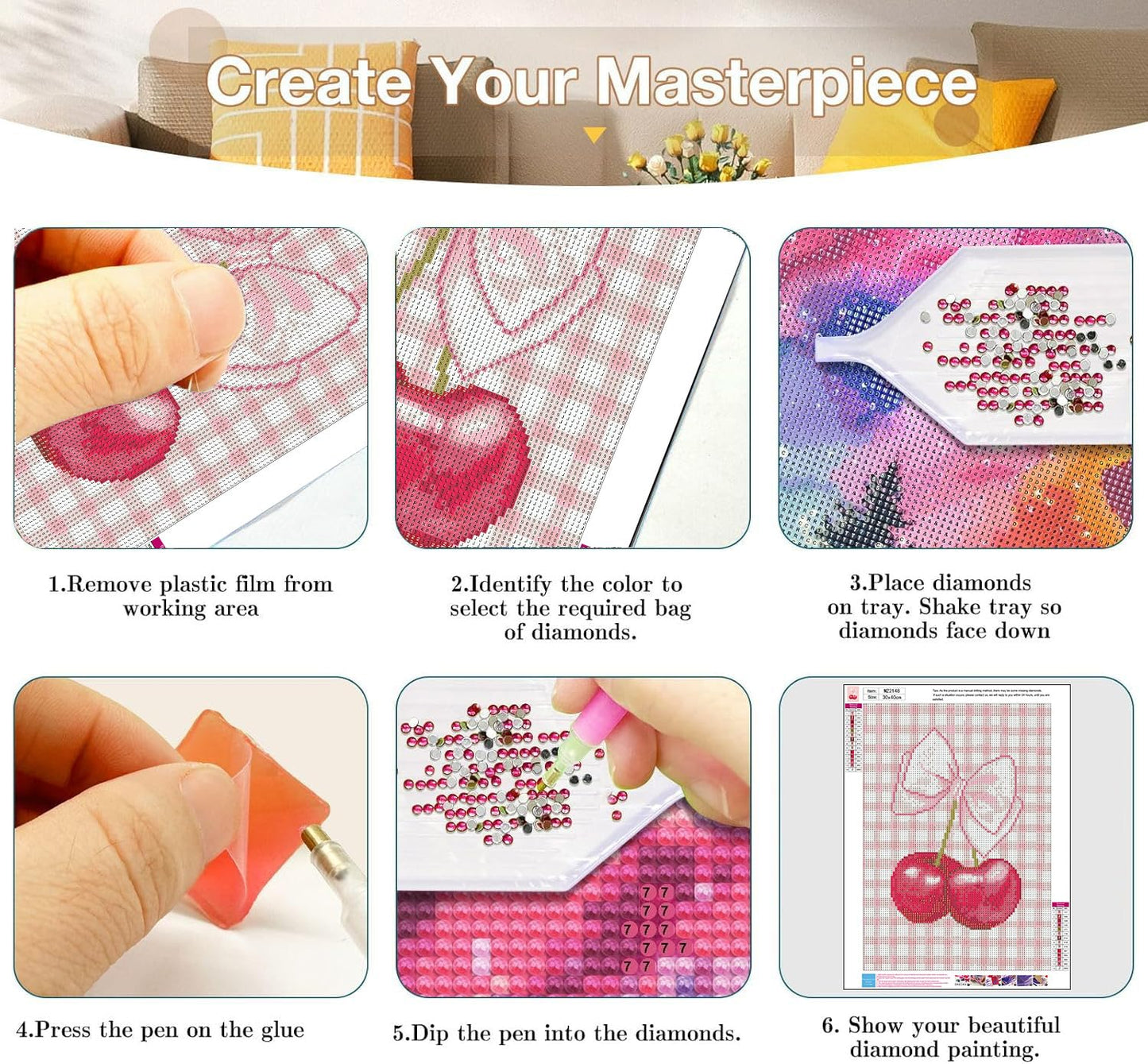 Axquilon 3 Pack Pink Bows Diamond Art Kits for Adults, Diamond Painting Kits for Adults Beginner, DIY 5D Full Drill Gem Art for Home Wall Decor 12x16 inch