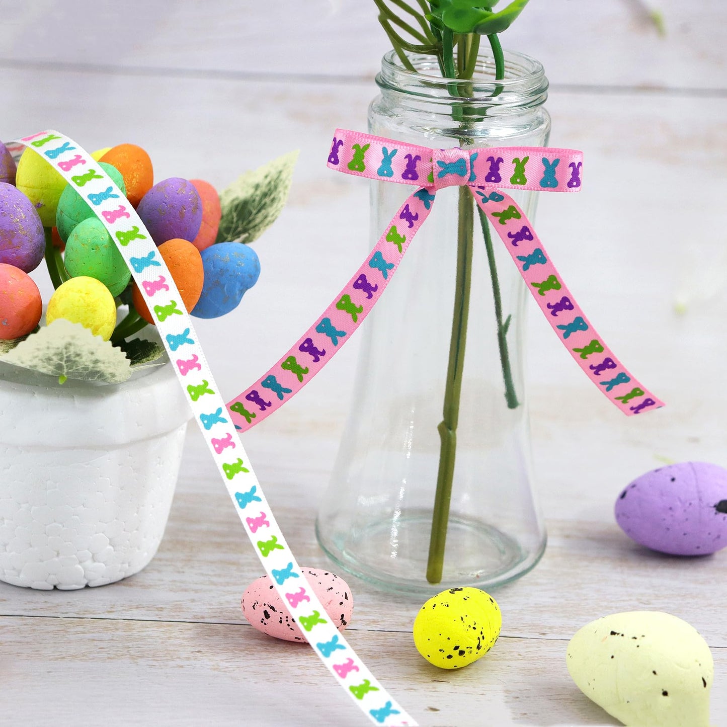 YERELO Easter Ribbon, 54 Yards 3/8'' Size 6 Yard x 9 Roll Ribbons Gift Wrapping Ribbon Hair Bow Wreath Making for Easter DIY Craft Party Decoration