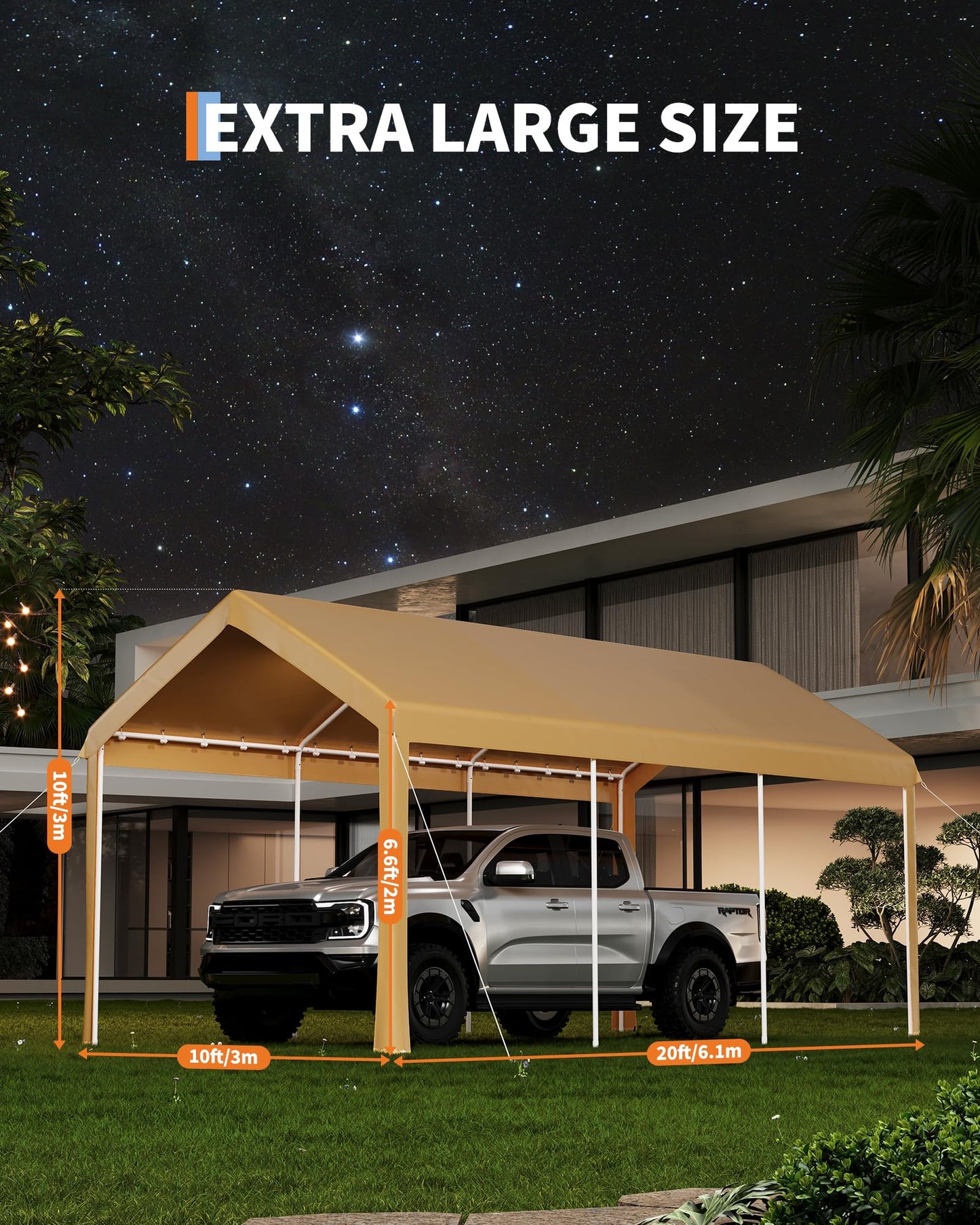 GAOMON 10X20 Carport, Heavy Duty Carport,Car Canopy Garage Boat Shelter Party Tent, Waterproof Portable Car Canopy for Truck, Boat, SUV,Grey/Yellow