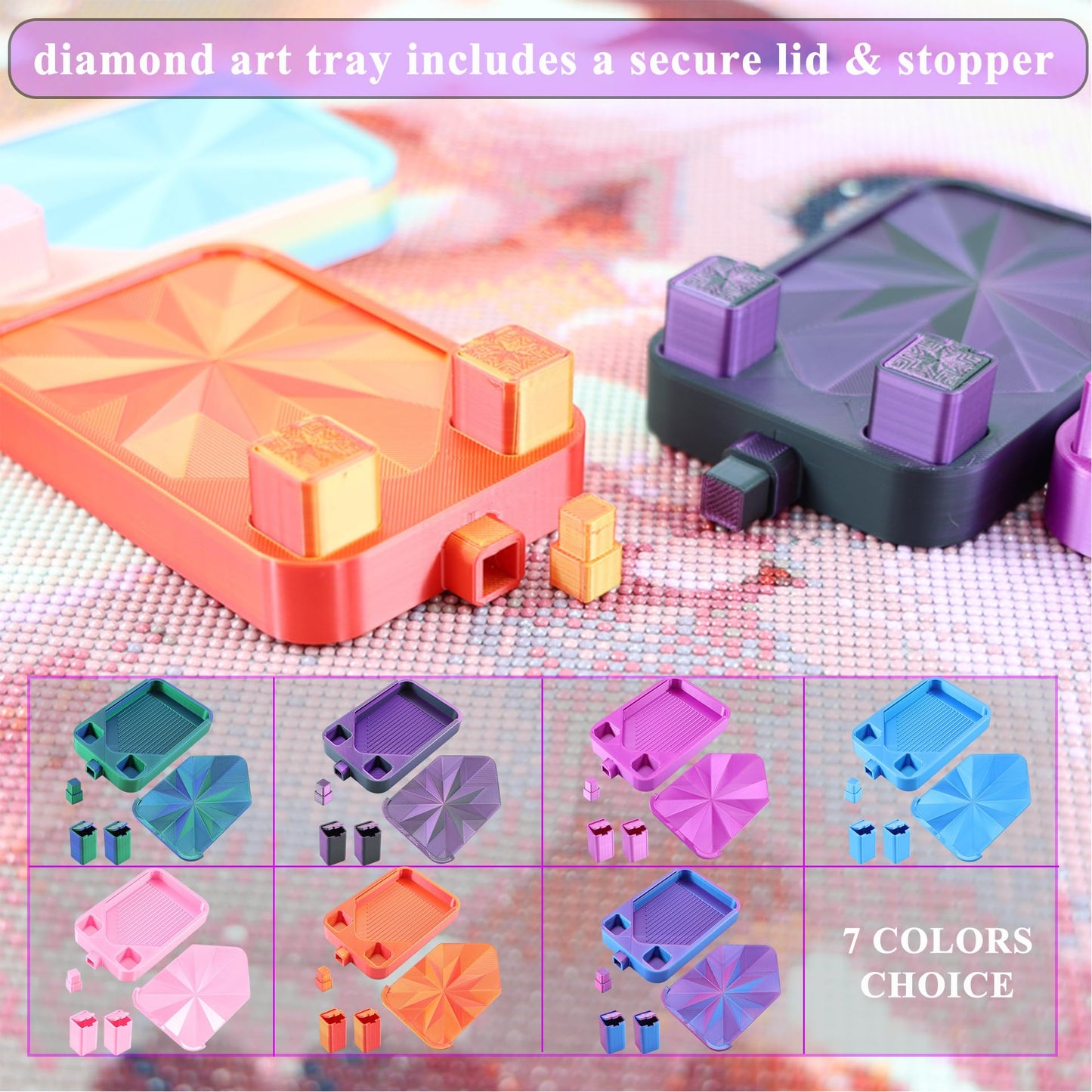 Diamond Painting Tray with Lid and Tweezer, Rhinestone Storage Tray with Lid & 2 Storage Bucket Design, Easy Pour Bead Tray, Diamond Art Kits for Adults, Diamond Art Accessories Tools (Blue Green)