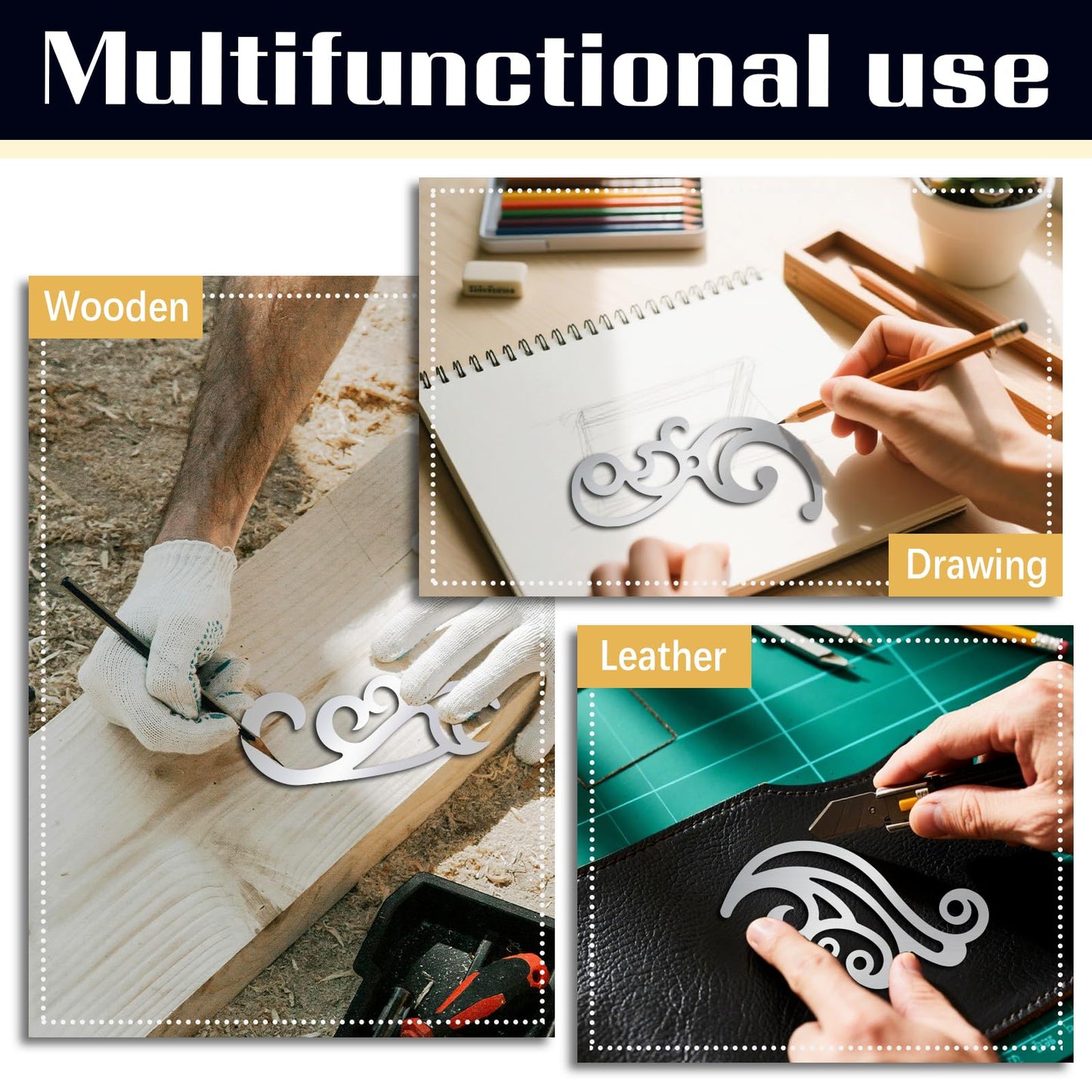 ORIGACH 4 Pcs Stainless Steel French Curve Ruler Metal Drafting Stencils Stainless Steel Template Rulers for Leather Sewing DIY Craft Supplies