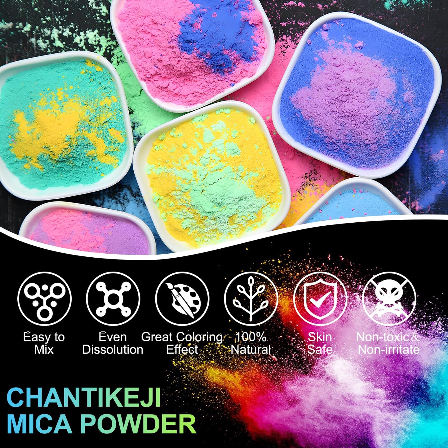 CHANGTIKEJI Mica Powder,24 Colors - 10g/Bottle of Natural Pigment Powder for Epoxy Resin,Soap Making,Candle Making,Lip Gloss,Car Freshies,Dye,Nail Polish,Bath Bombs