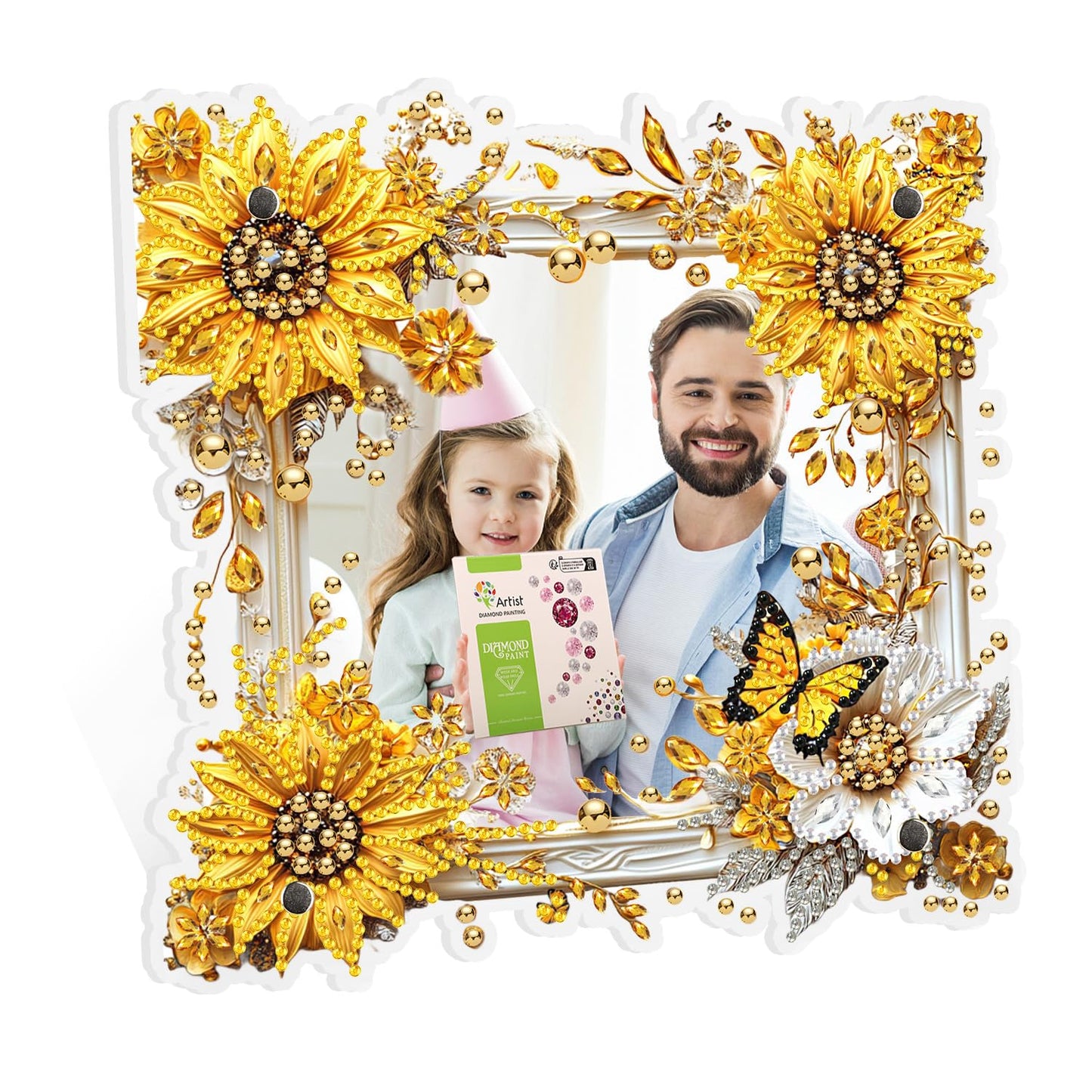 AIRDEA 5D Diamond Art Painting Desktop Photo Frame Ornament Flowers Butterfly Special Shape Diamond Dots Frame Kits for Adults,8x8in/20x20cm
