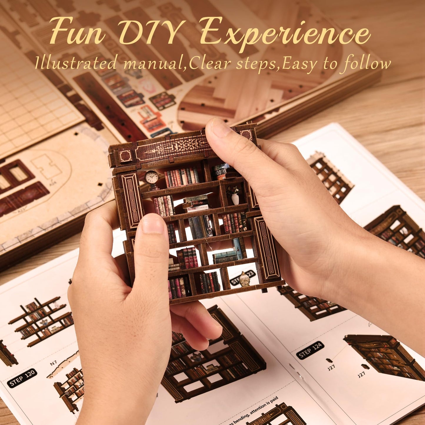 SUNNINO Book Nook Kits for Adults, DIY Miniature Dollhouse Kit 3D Wooden Puzzles for Adults and Beginners with Led Light, Book Nook Bookshelf Decor Craft Gifts for Family Friends (Dreamy Book Hall)