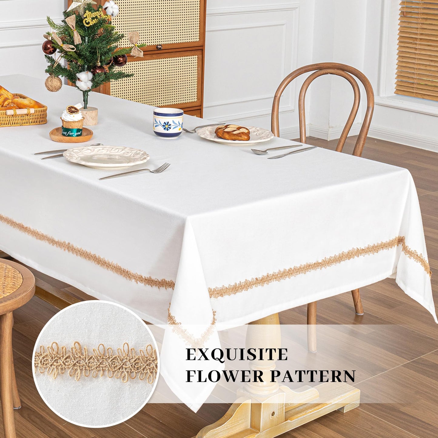 MYSKY HOME Table Cloth for Rectangular, Waterproof Tablecloth, Soft Cotton Indoor/Outdoor Tablecloths, Wrinkle Free Table Cloth Heavy Duty Rectangle Table Cloths for Parties & Dining Use, 55"X70"