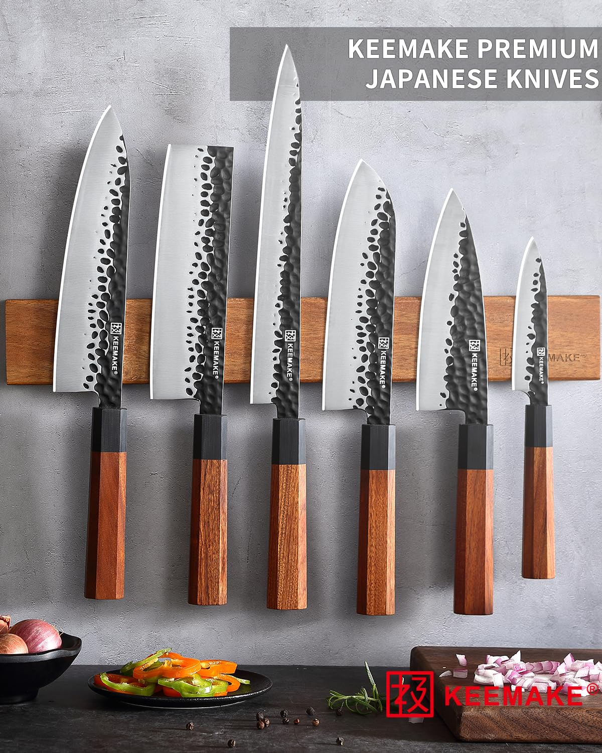 KEEMAKE 8 Inch Chef Knife, Japanese Hand Forged High Carbon Steel Kitchen Knives with Ergonomic Rosewood Handle, Ultra Sharp Durable Professional Gyuto Knife for Meat & Veggie Slicing