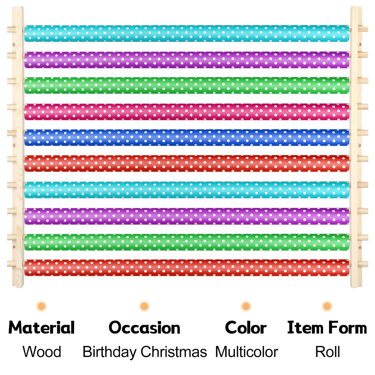 Kigley 10 Tier Ribbon Holder Organizer Rack Wood Wrapping Paper Display Rack Large Gift Wrapping Paper Storage Organizer Easy Wall Mount Wrapper Storage