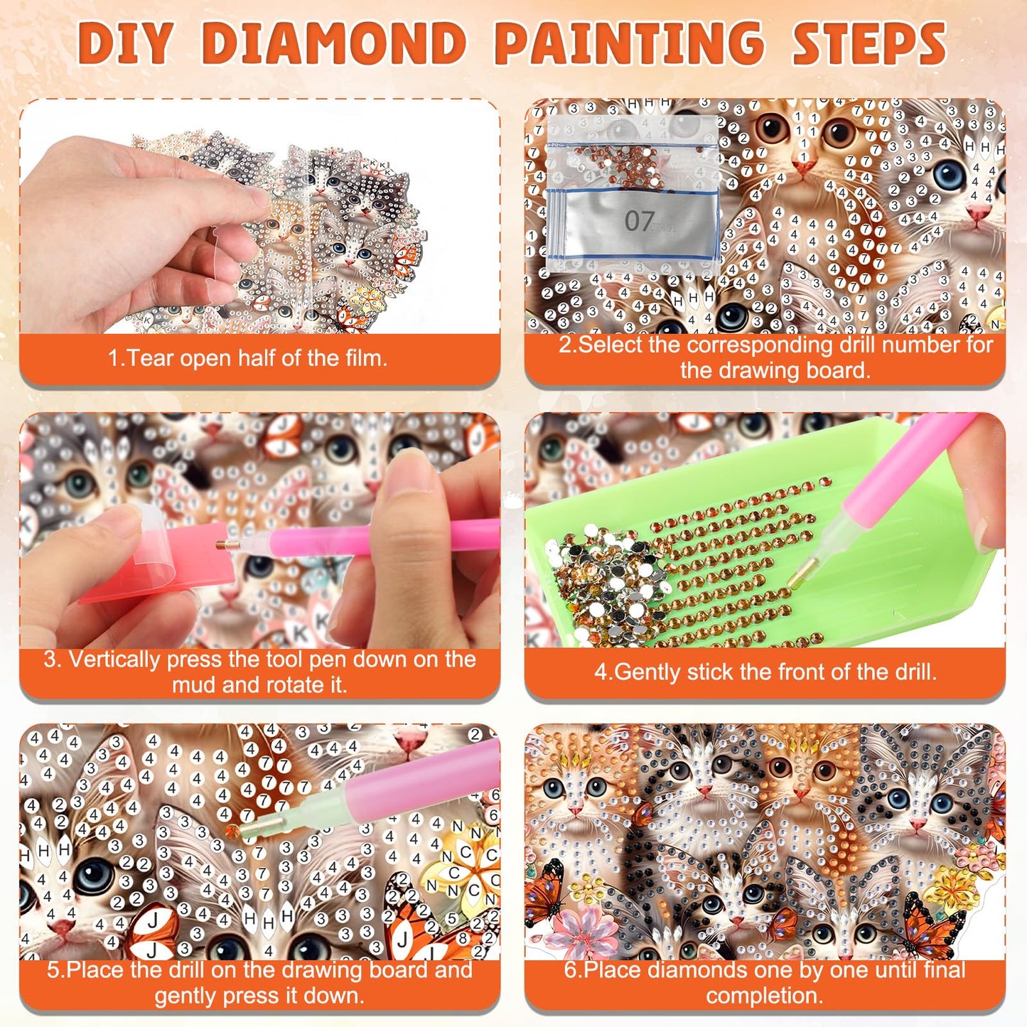 DOMROM Cat Diamond Art Hanging Kits for Adults Beginner, Special Shaped Crystal Diamond Painting Cat Pendant, DIY Diamond Art Suncatchers Animal for Home Garden Wall Decor Gift
