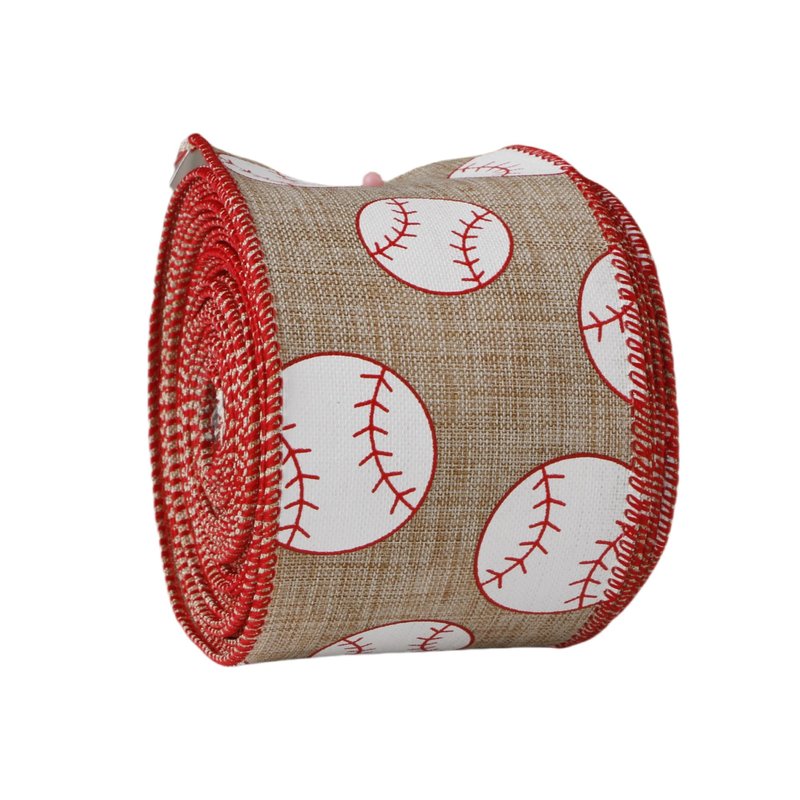 Meseey 10 Yards Baseball Wired Edge Ribbon 2.5 Inch Red White BallFabric Craft Ribbon for Sport Events Team Party DIY Bow Wreath Gift Wrapping Supplies