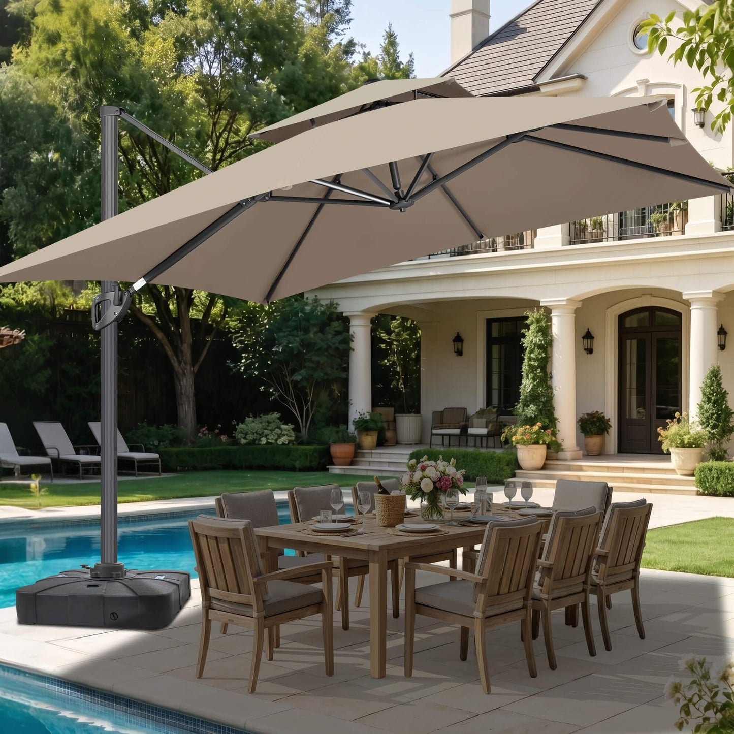 FLAME&SHADE 10 X 10 FT Cantilever Patio Umbrella - Large Square Offset Umbrella Outdoor Patio with 360-Degree Rotation and 3-Year Fade Resistance Fabric for Deck Pool Backyard Garden (Taupe)
