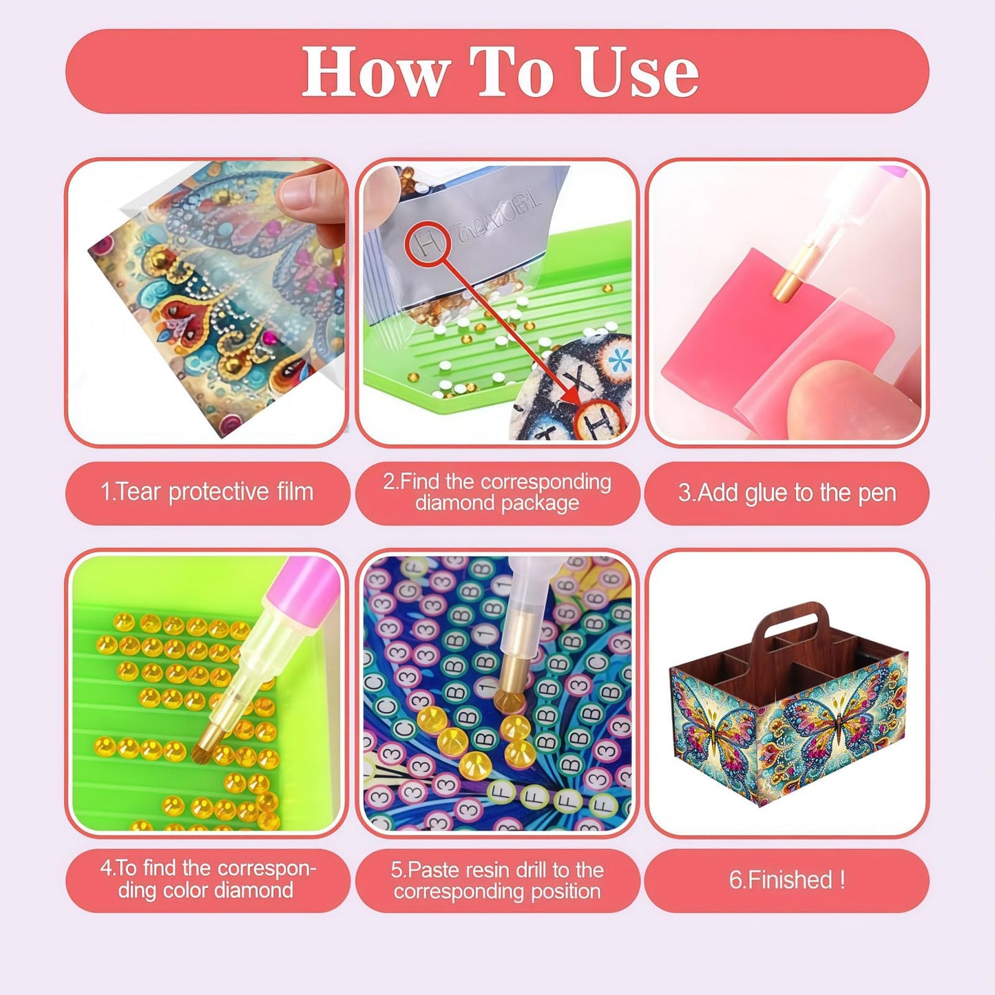 LSQFS DIY Diamond Painting Storage Box, Wooden Multi-Grid Organizer with Handle, Portable Desktop Caddy for Art Kits, Craft Tools, Makeup Brushes, Stationery Home Office