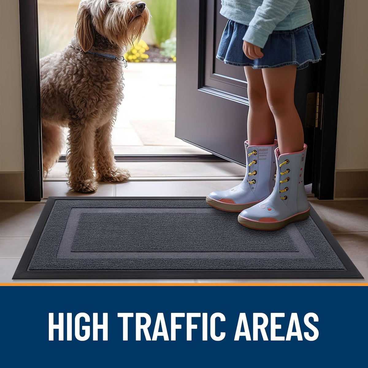 OLANLY Indoor Outdoor Front Door Mat - Waterproof All-Season Doormat, Sturdy Rubber, 59x35, Light Grey