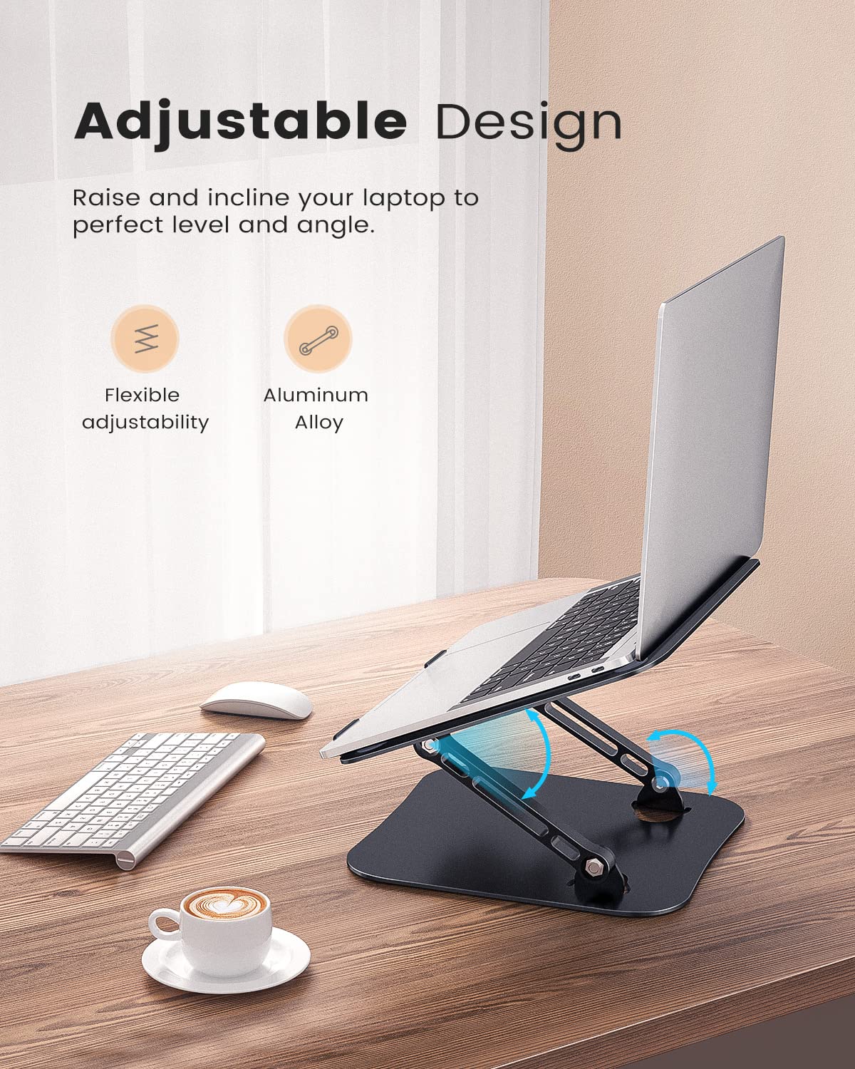 JOIOT Laptop Stand, Adjustable Laptop Stand for Desk, Aluminum Computer Stand Portable Laptop Riser, Foldable Laptop Holder for Mac HP ASUS Acer Surface ThinkPad Dell Lenovo