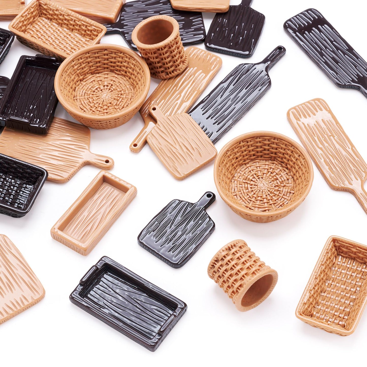 Magibeads 26Pcs Miniature Dollhouse Basket Food Bread Cutting Board Rattan Basket Food Tray Charcuterie Boards Tiny Things Stuff Accessories for Micro Garden Landscape Decoration
