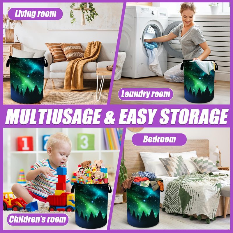 Starry Sky Forest Laundry Basket Foldable Laundry Hamper Tote Bag Storage Bucket Toy Organizer For Bathroom/Laundry/Bedroom(19.6x15.7inch)