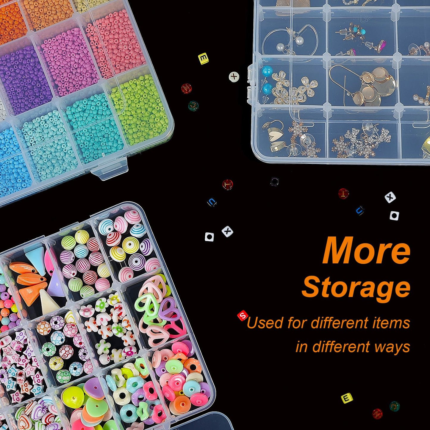 CGCG 3 Pack 7.9 x 5.8 inch Plastic Organizer Box with Adjustable Dividers 18 Grids Clear multi Compartment Storage Container Small Case for Beads Crafts Jewelry Fishing Tackles nail charm sticker