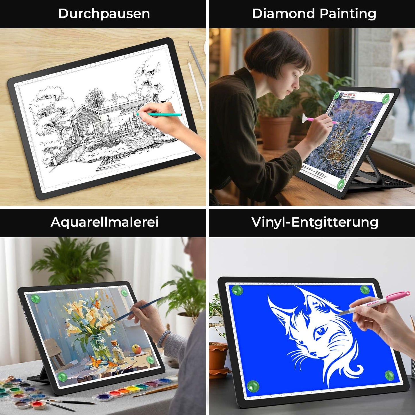 Zocelight Rechargeable A4 Light Pad with Built-in Stand,Super Bright Magnetic Light Table with Physical Buttons,Wireless Light Box for Tracing, Light Board for Diamond Painting,Sketching Weeding Vinyl