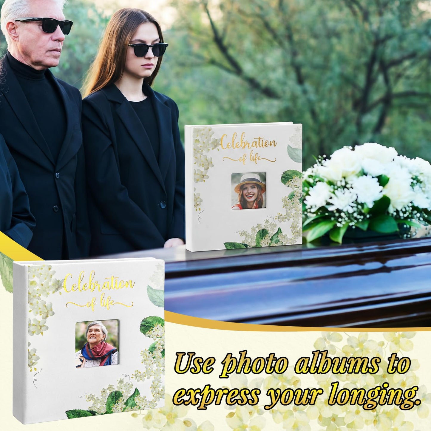 ReliThick Flower Cardinal Funeral Photo Album 4 x 6 Inch 200 Blank Pages Memorial Leather Memory Album Scrapbook for Memorial Service Decor Funeral Party Supply